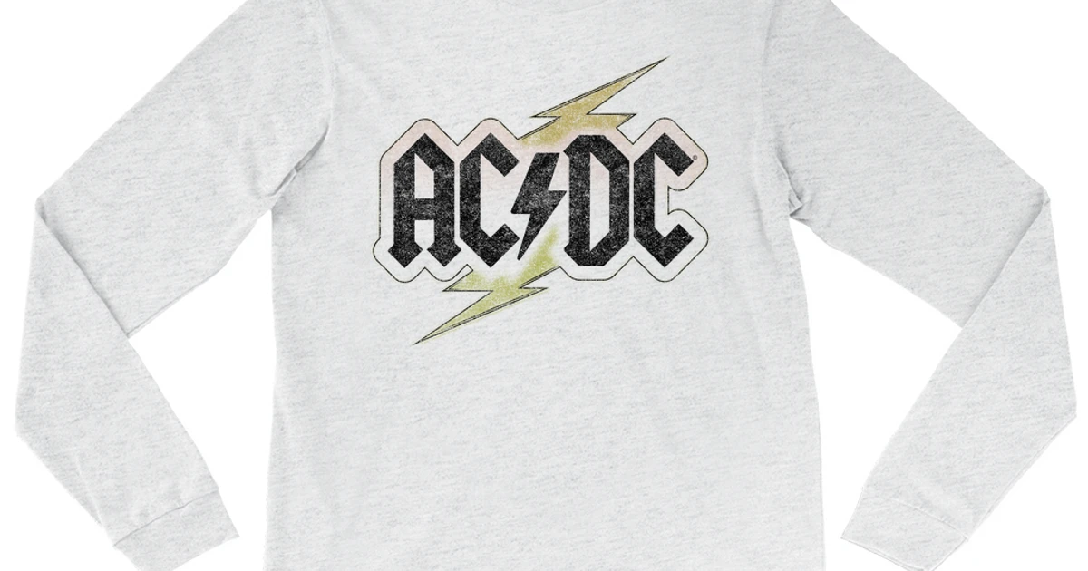AC/DC Long Sleeve Shirt | Gold Bolt Logo Distressed Shirt