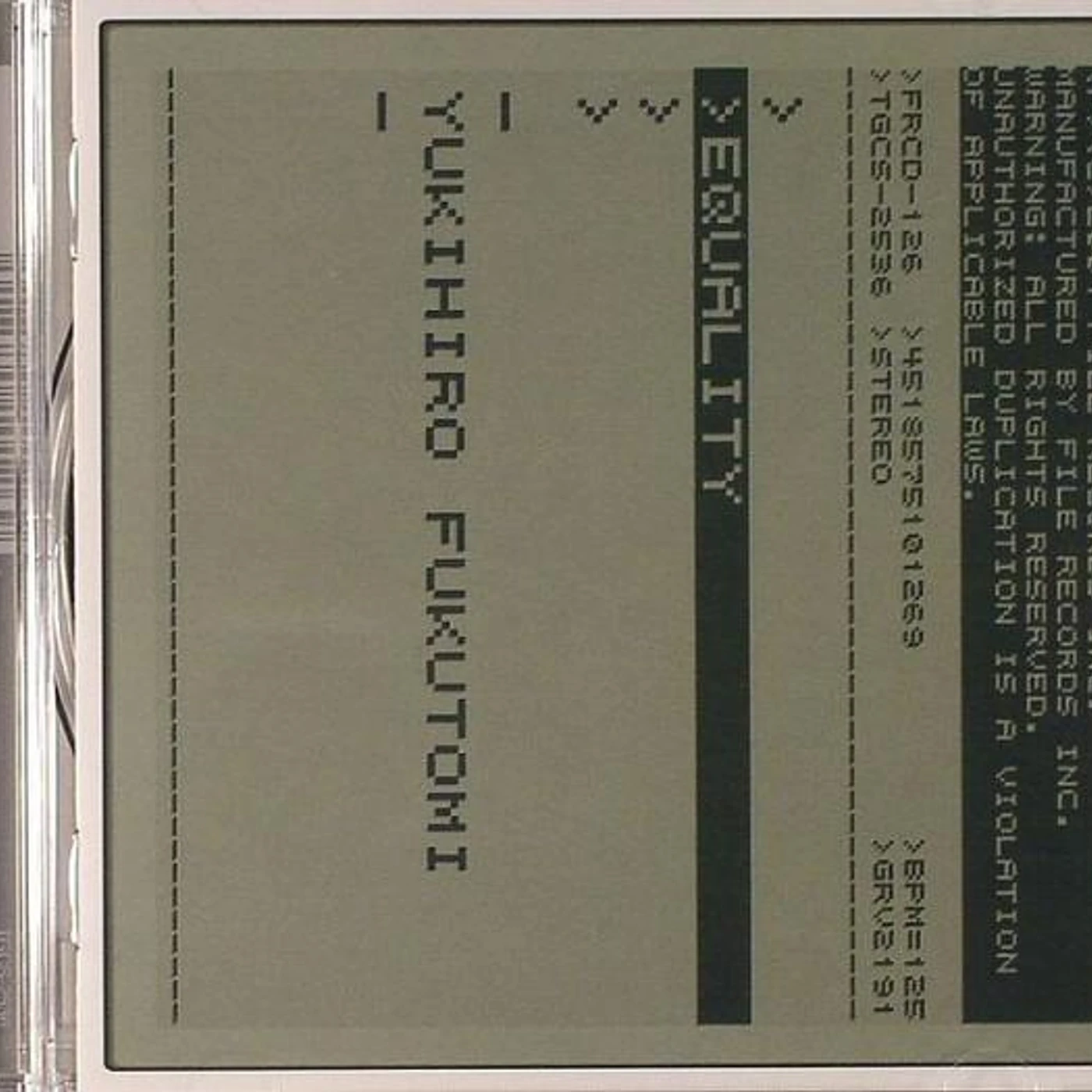 Yukihiro Fukutomi EQUALITY Vinyl Record - UK Release