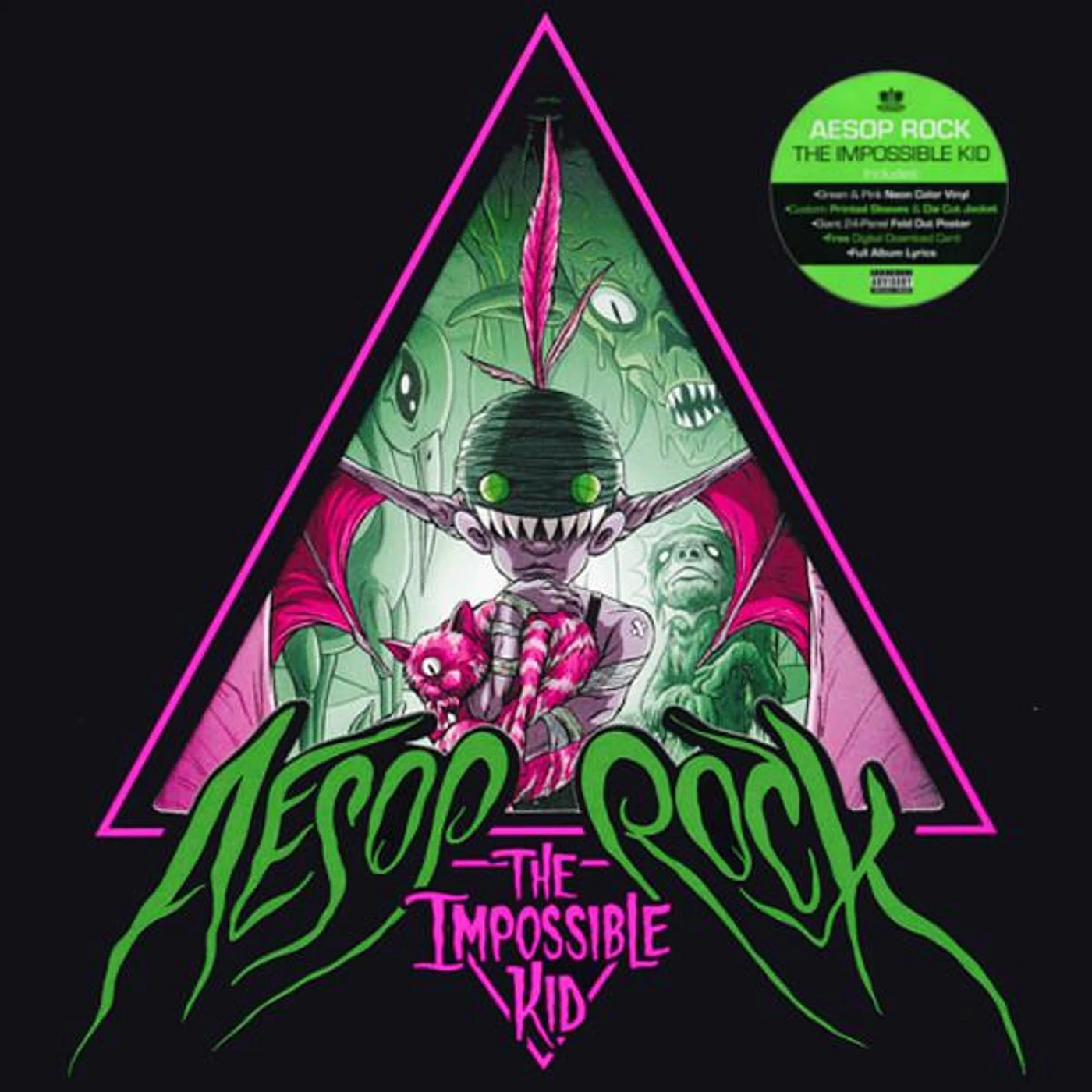 Aesop Rock IMPOSSIBLE KID (DL CARD/NEON PINK & GREEN COLOR VINYL) Vinyl Record