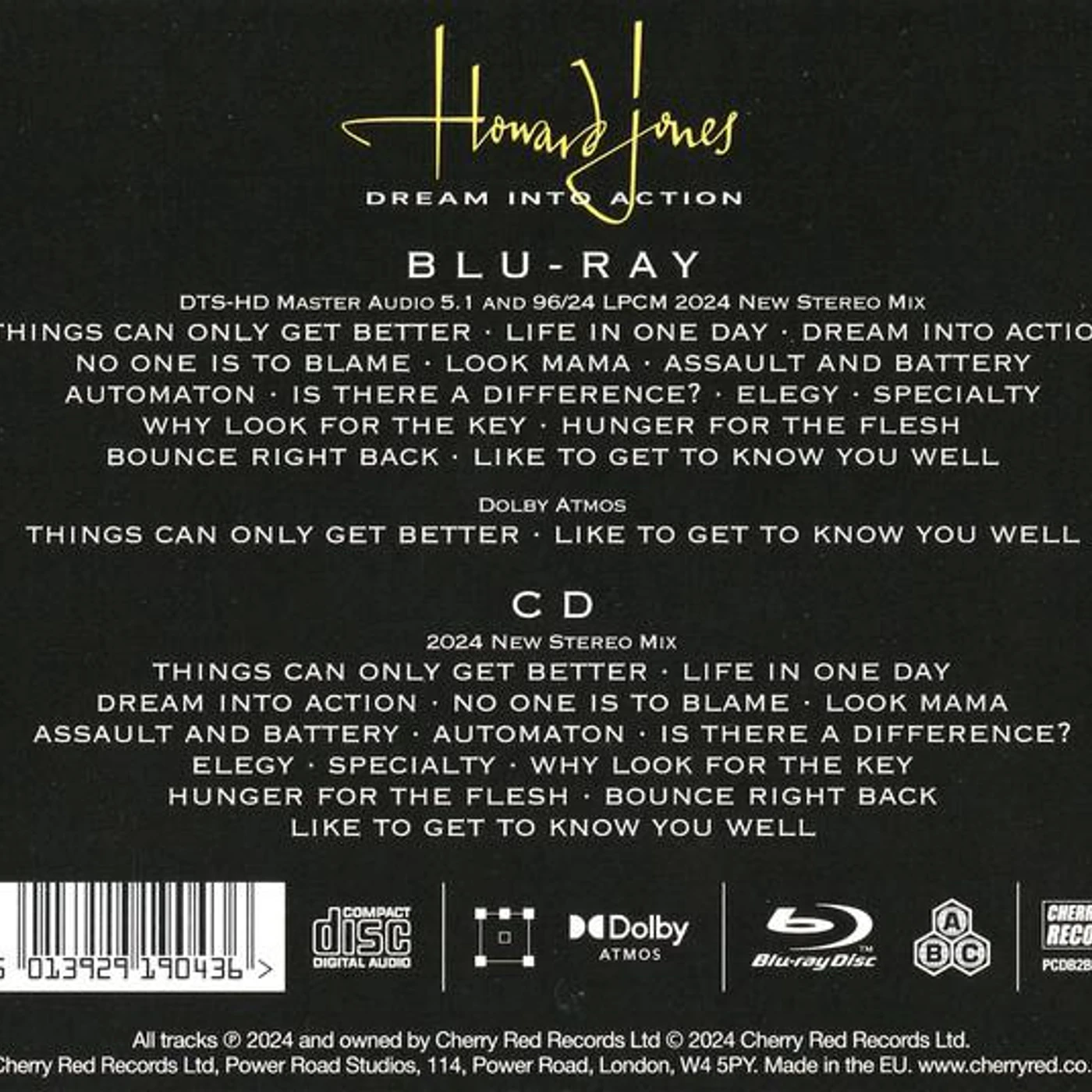 Howard Jones DREAM INTO ACTION 2024 NEW STERO MIX/5.1 SURROUND SOUND REMIX (CD/BLU-RAY) CD