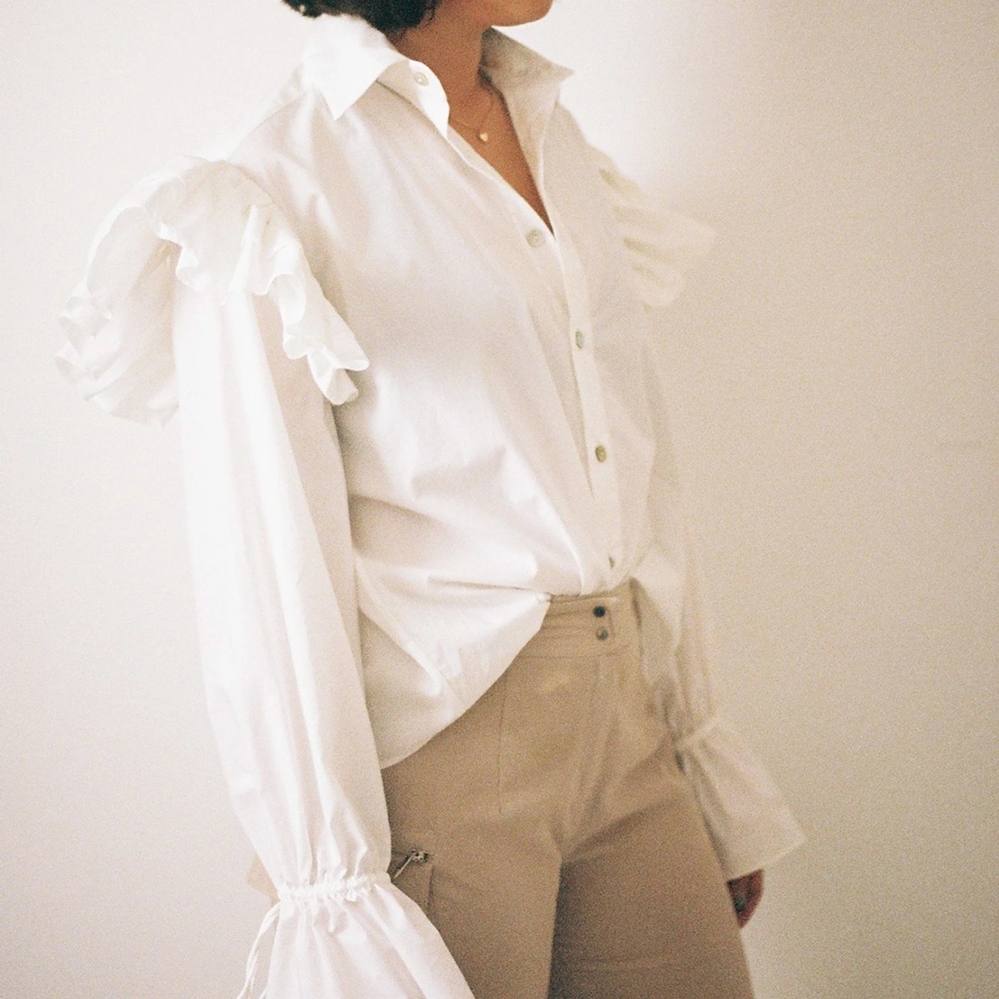 annie hamilton Ruffle Shirt // White