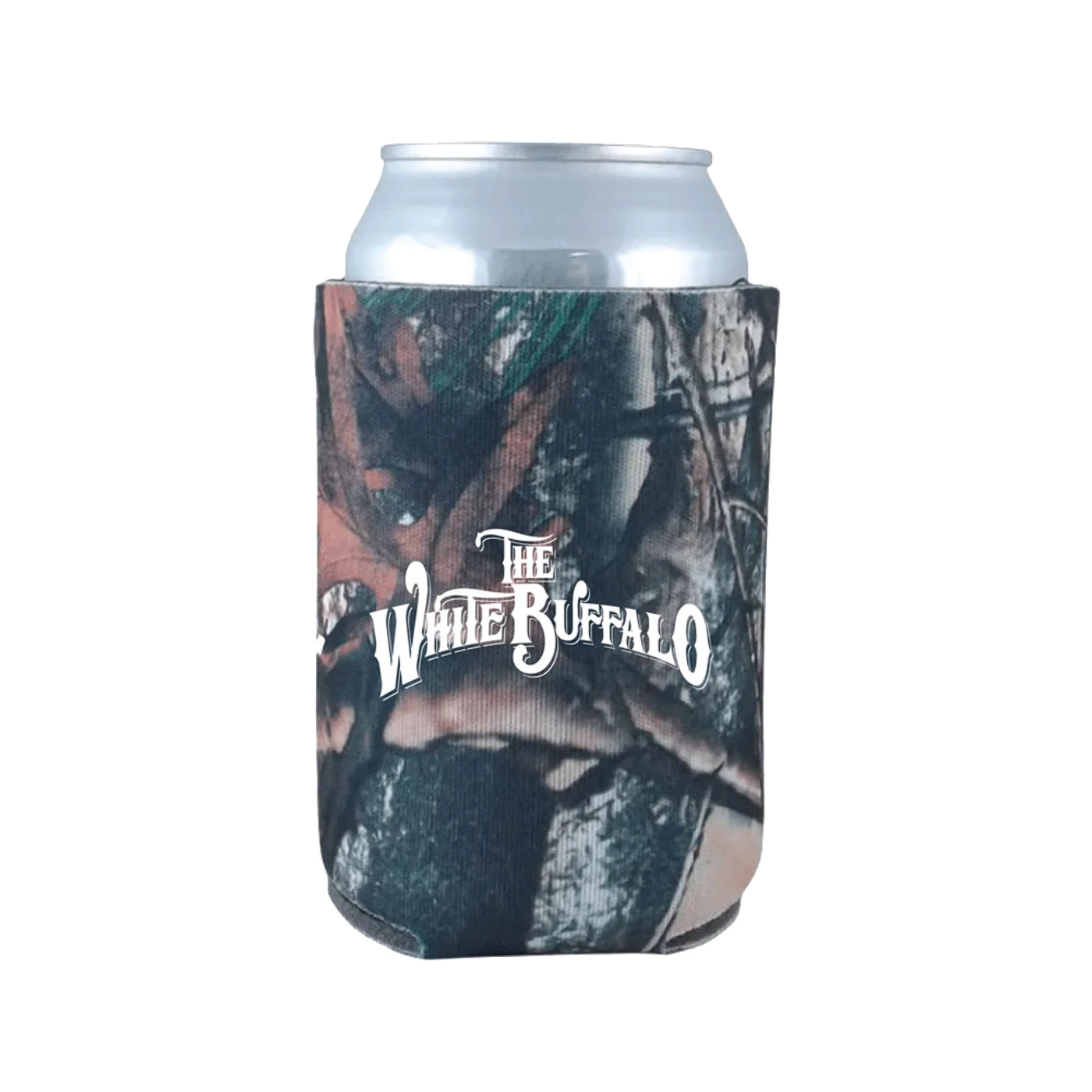 The White Buffalo Logo True Camo Can Cooler
