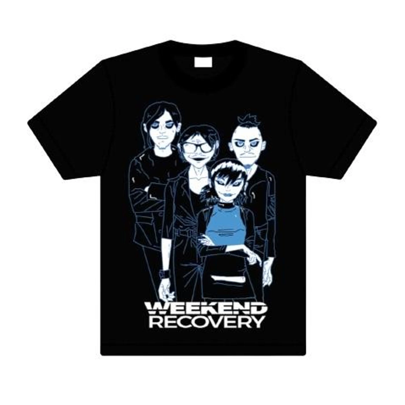 Weekend Recovery Screen Printed Tour T-Shirt in Black w/ Blue & White Print