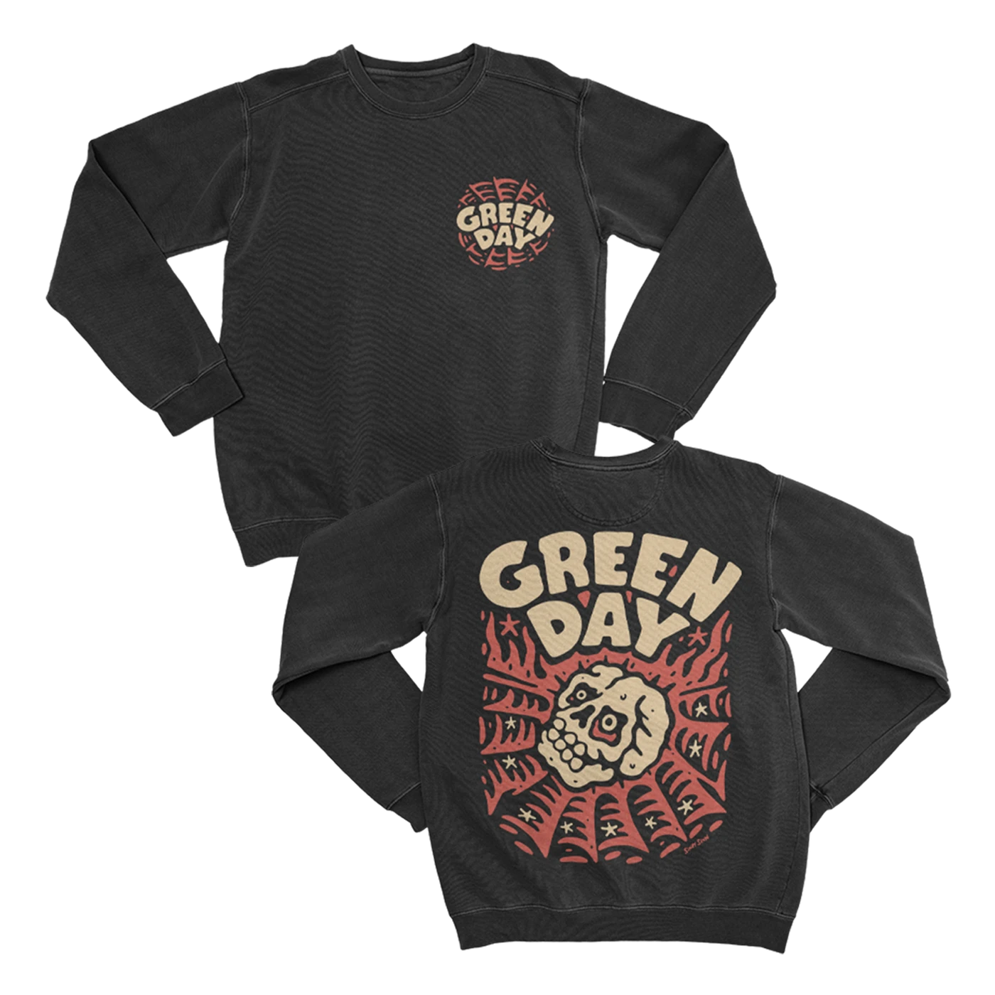 Green Day Skull Spider Crewneck