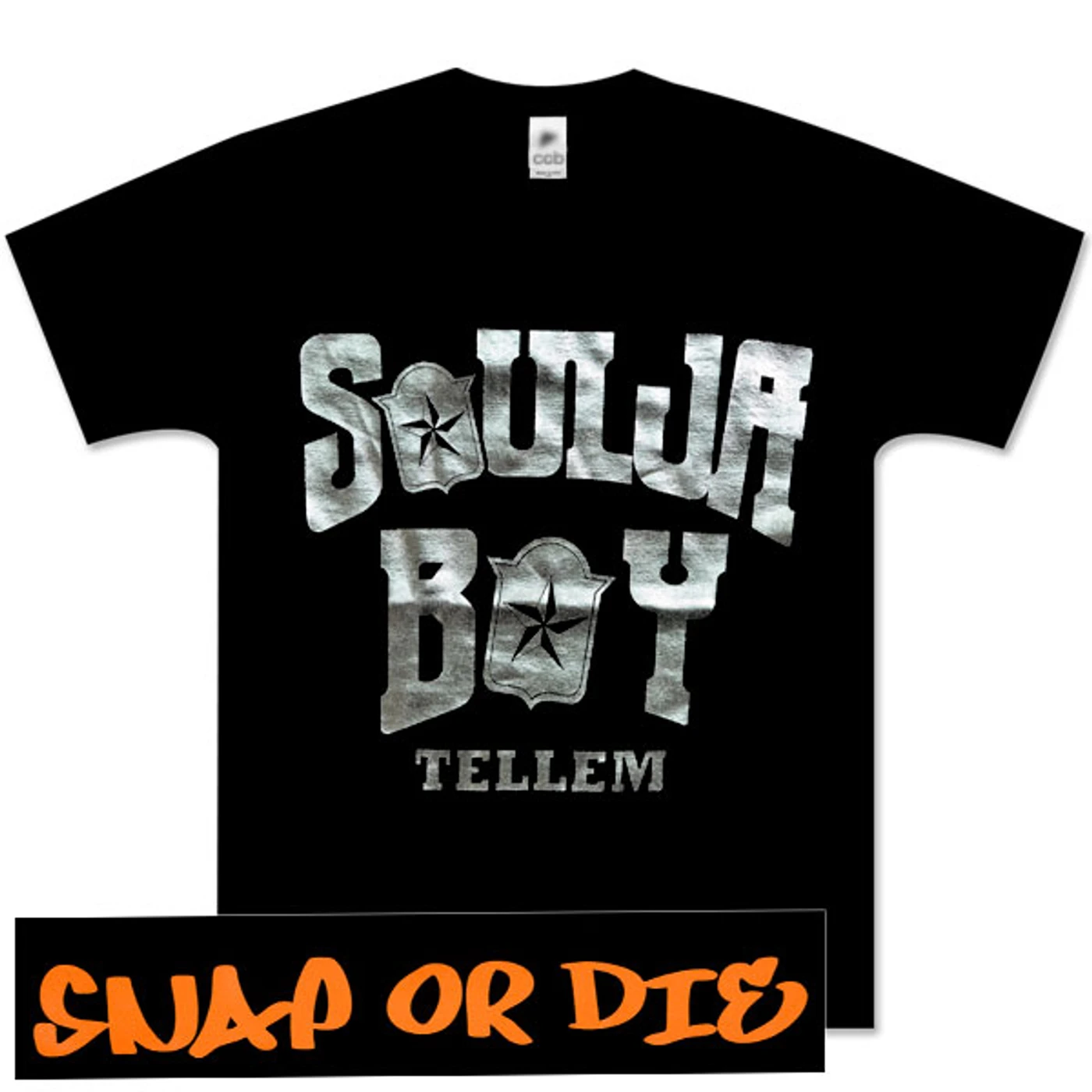 Soulja Boy Tell 'Em in Silver Snap or Die on Back Tee