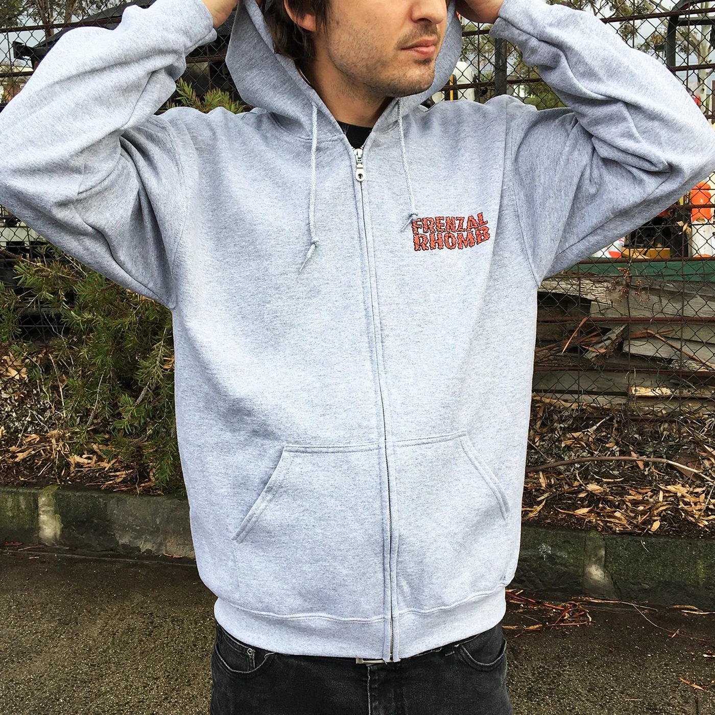 Frenzal Rhomb Red Logo Zip Hoodie (Grey)