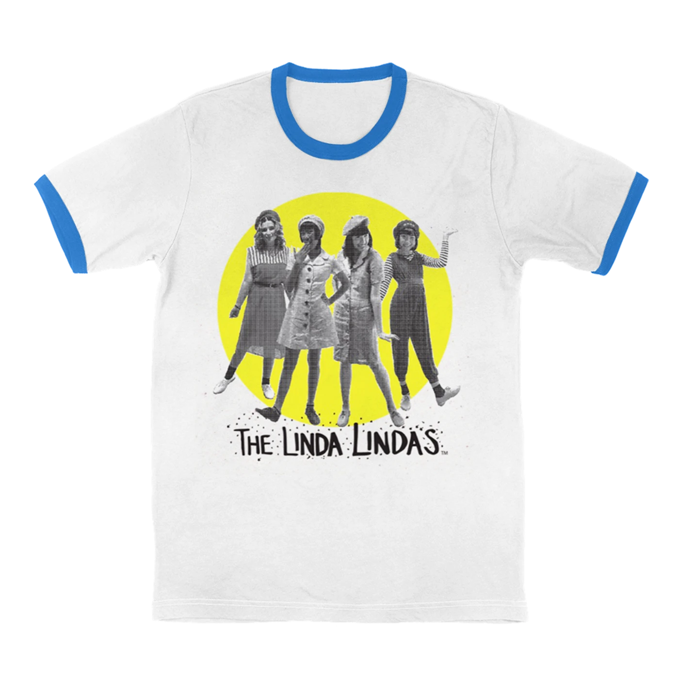 The Linda Lindas Group Photo Ringer T-Shirt (White/Blue)