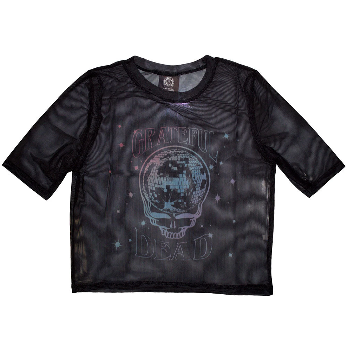 Grateful Dead Women's Mesh Short Sleeve Crop Top - Stealy Glitter Ball