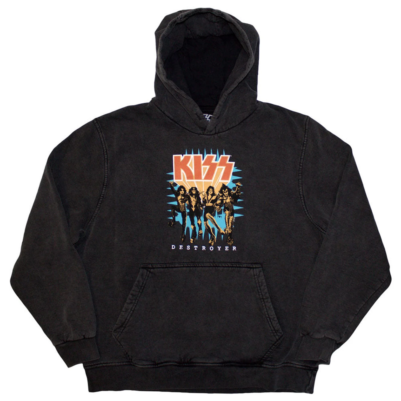 KISS Stone Wash Pullover Hoodie - Destroyer 3D Logo Stone Wash