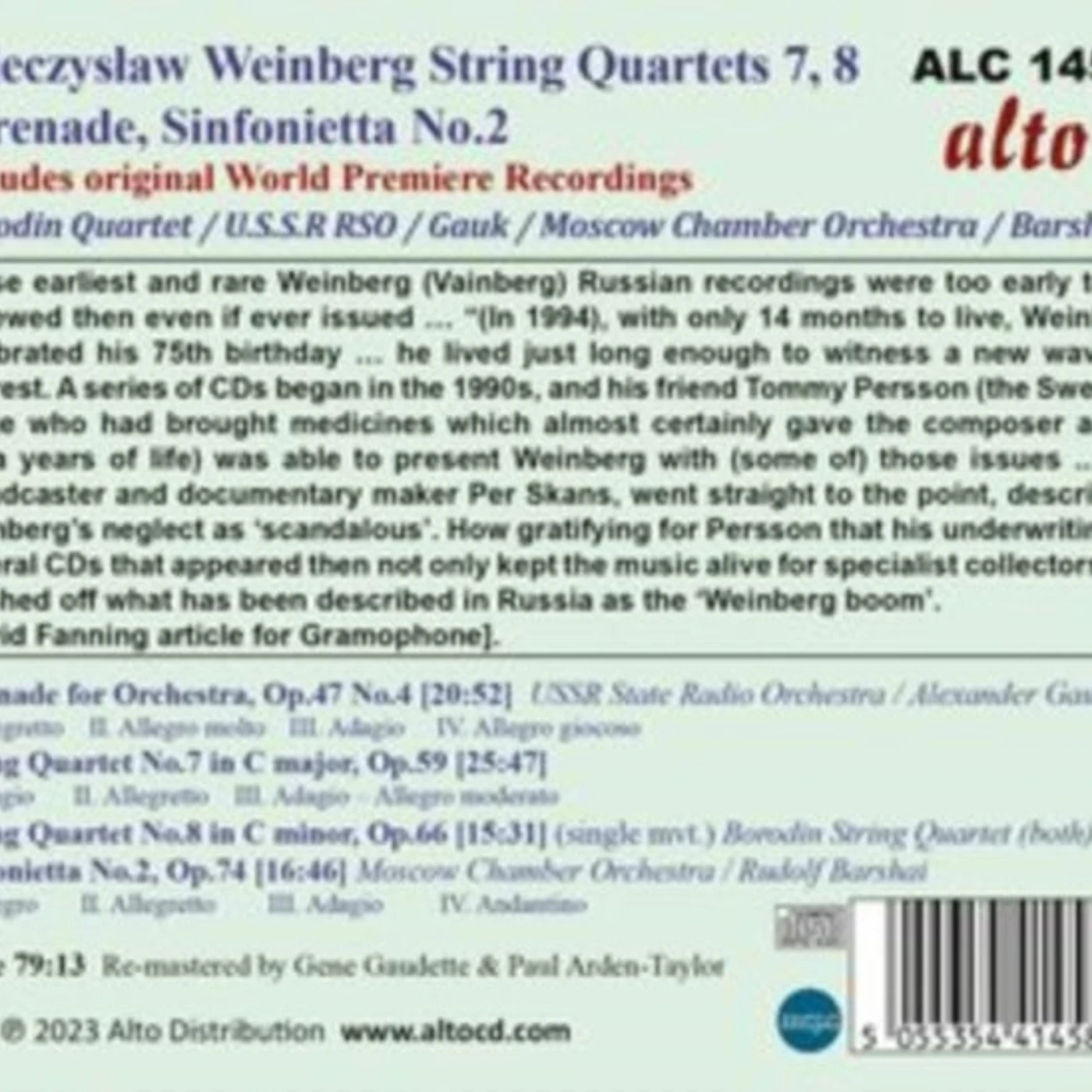 Borodin Quartet CD - Mieczyslaw Weinberg: Str Qrts Nos. 7 & 8