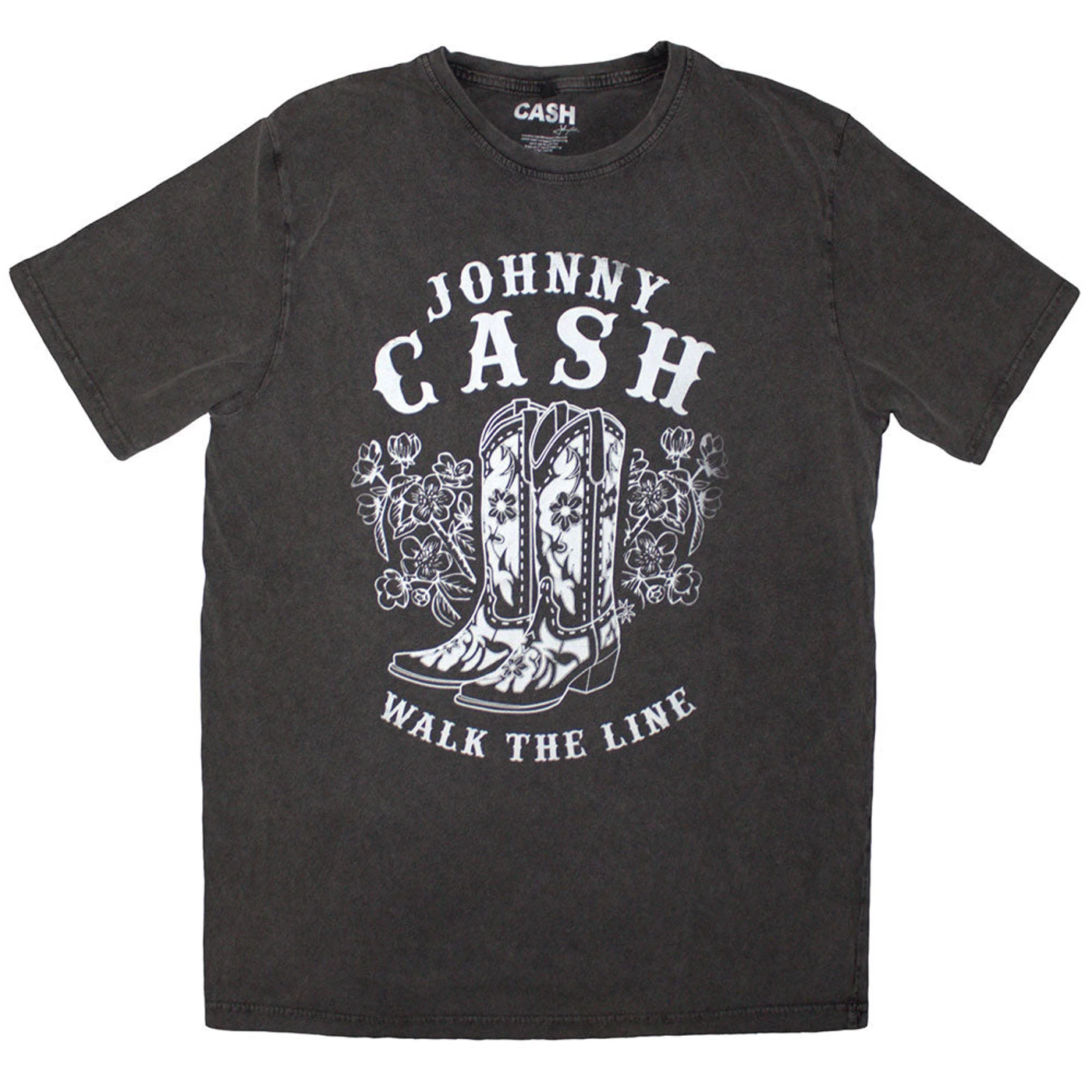 Johnny Cash T Shirt - Walk The Line Boots Stone Wash