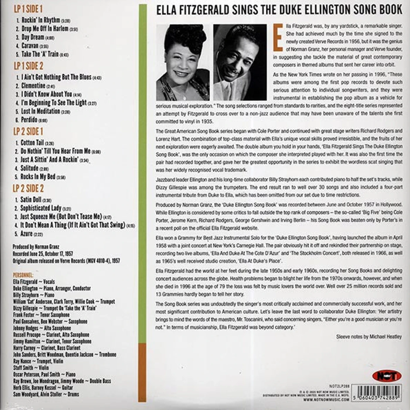 Ella Fitzgerald  LP -  Ella Fitzgerald Sings The Duke Ellington Songbook (2xLP) (180g)