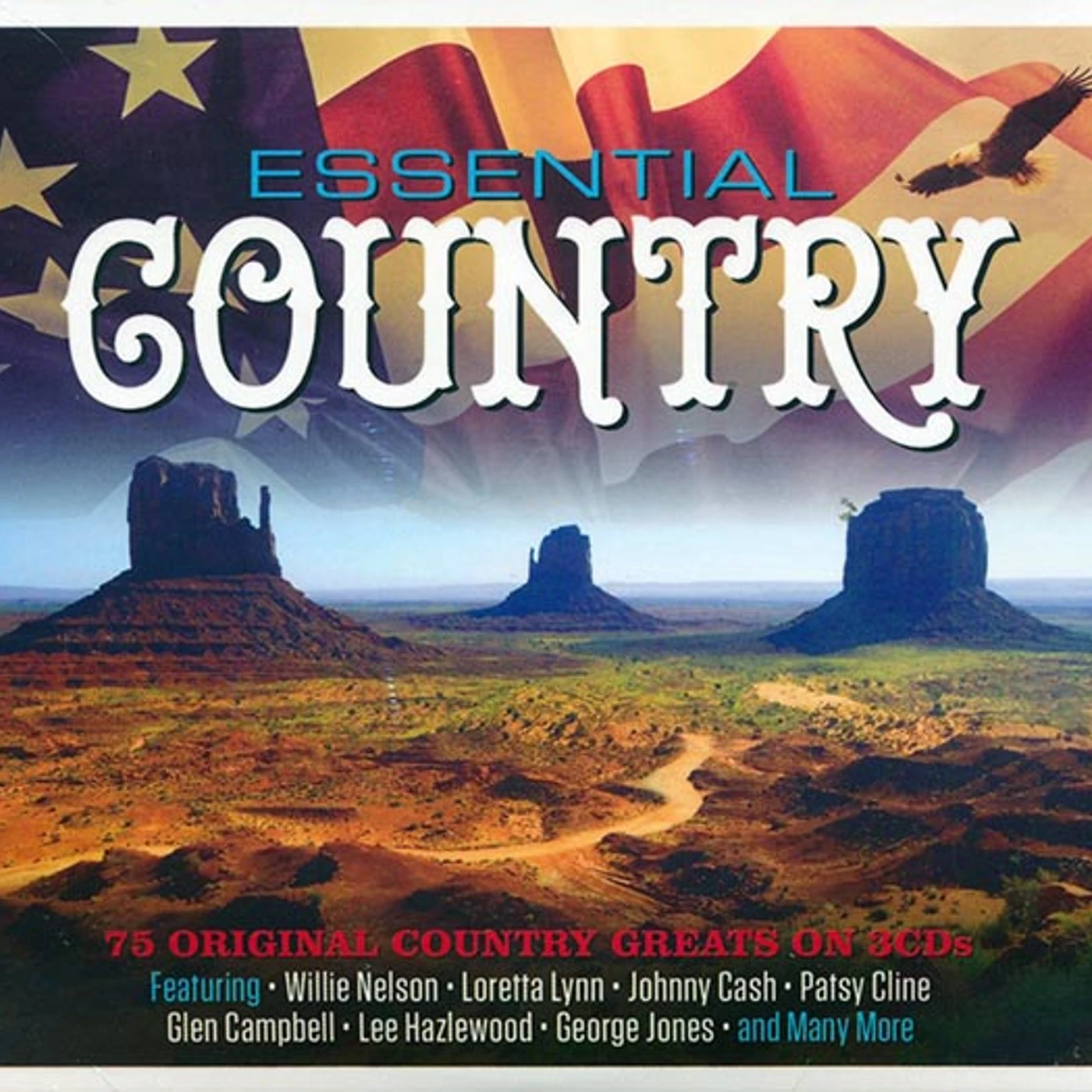 Willie Nelson, Loretta Lynn, Patsy Cline, Glen Campbell  CD -  Essential Country (75 tracks) (3xCD) (deluxe 4 fold digipak)