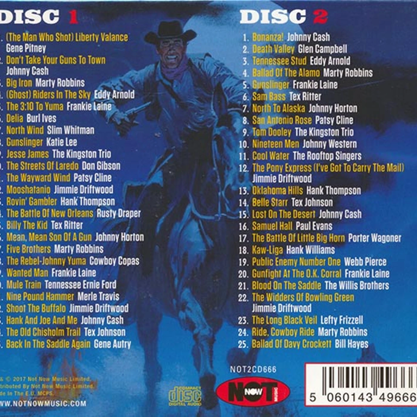 Johnny Cash, Marty Robbins, Slim Whitman, Gene Autry, Etc.  CD -  Songs Of The Wild West (50 tracks) (2xCD)