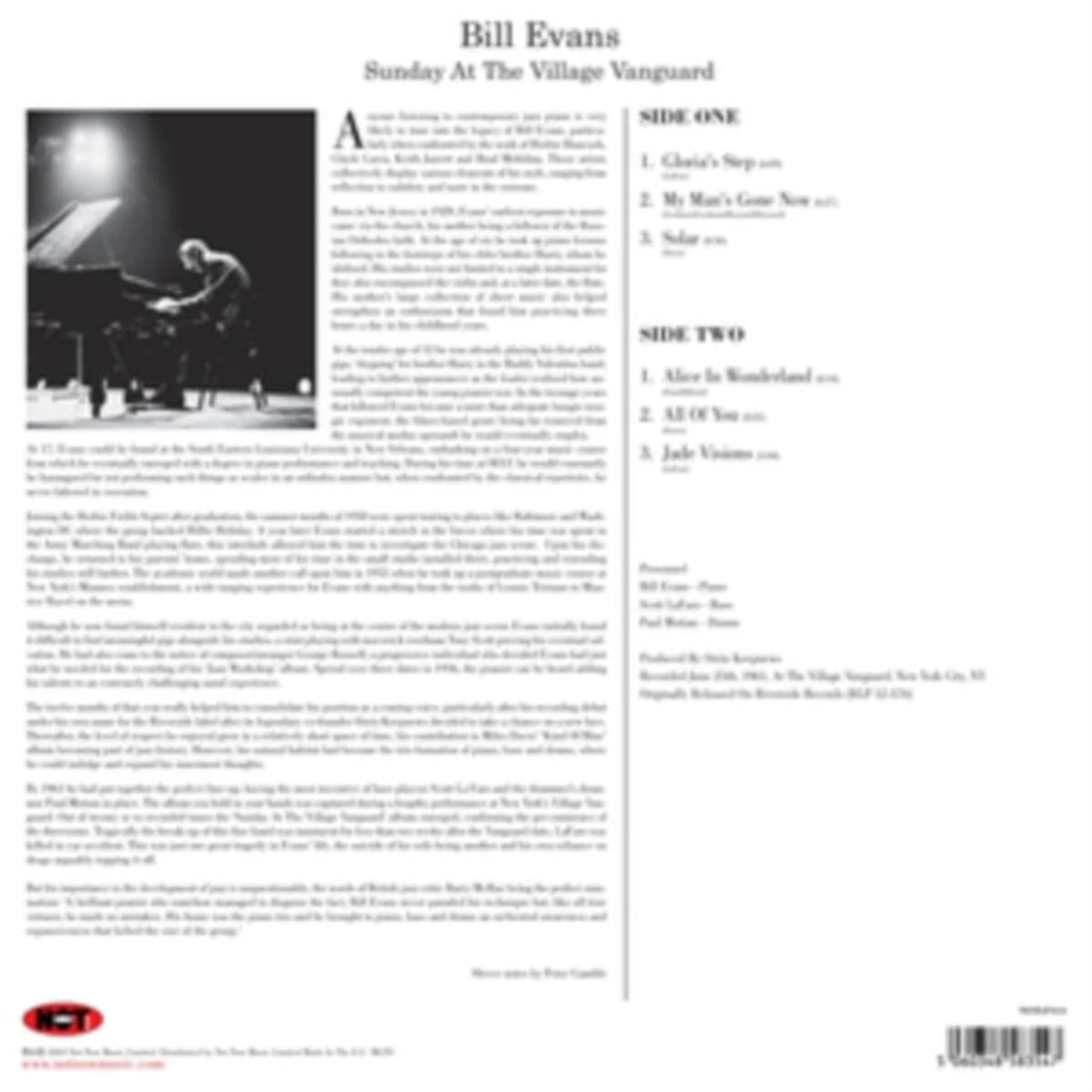 Bill Evans LP Vinyl Record - Sunday At The Village Vanguard (White Vinyl)