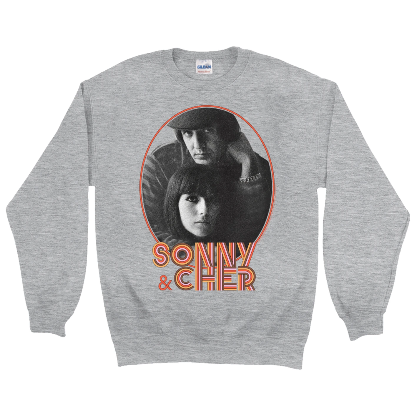 Sonny & Cher Sweatshirt | Caesar And Cleo Photo And Retro Frame Distressed Sonny And Cher Sweatshirt (Merchbar Exclusive)