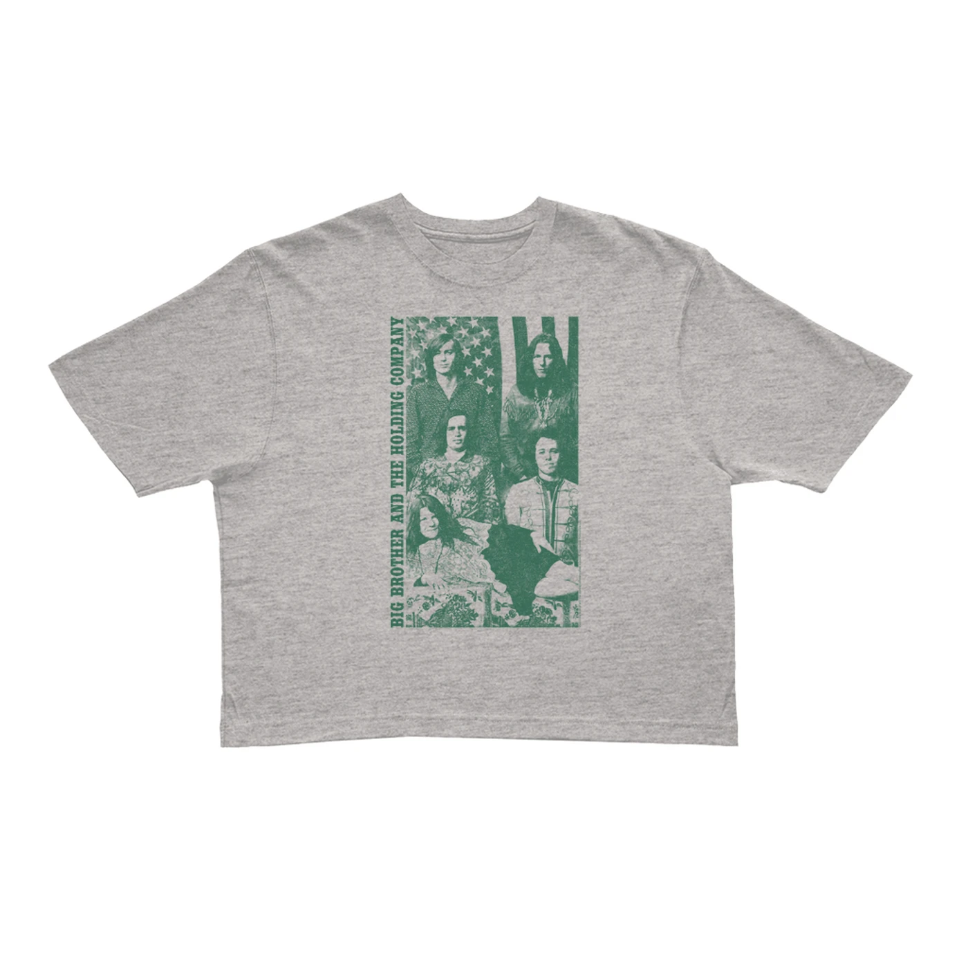 Big Brother & The Holding Company Big Brother and The Holding Co. Ladies' Crop Tee | Featuring Janis Joplin Group Flag Photo Big Brother and The Holding Co. Crop T-shirt