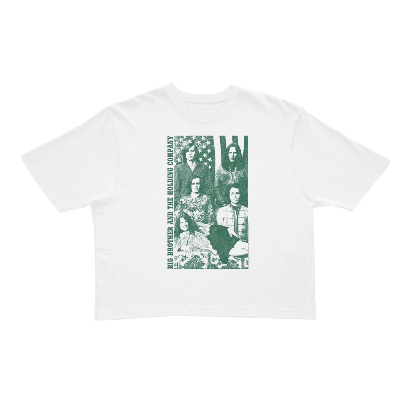Big Brother & The Holding Company Big Brother and The Holding Co. Ladies' Crop Tee | Featuring Janis Joplin Group Flag Photo Big Brother and The Holding Co. Crop T-shirt