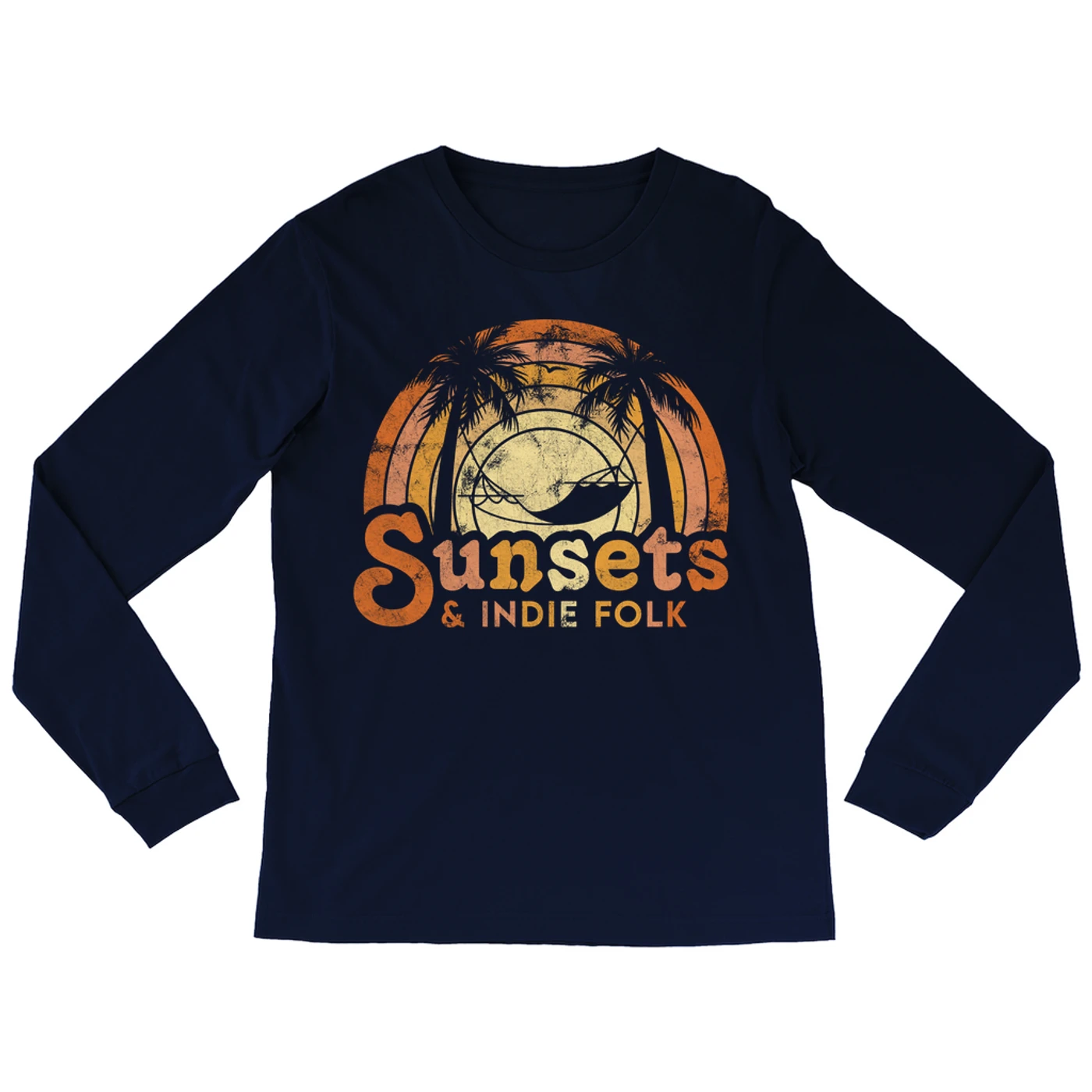 Music Life - Folk Merchbar Music Life Long Sleeve Shirt | Sunsets & Indie Folk Distressed Merchbar Music Life Shirt