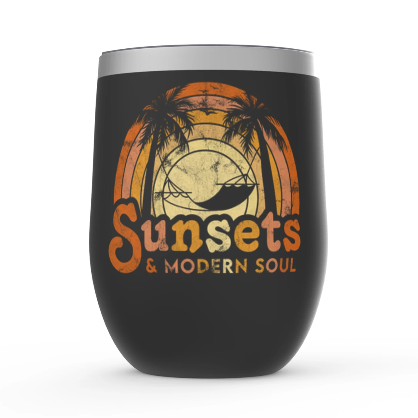Music Life - Soul Merchbar Music Life Wine Tumbler | Sunsets & Modern Soul Distressed Merchbar Music Life Stemless Wine Tumbler
