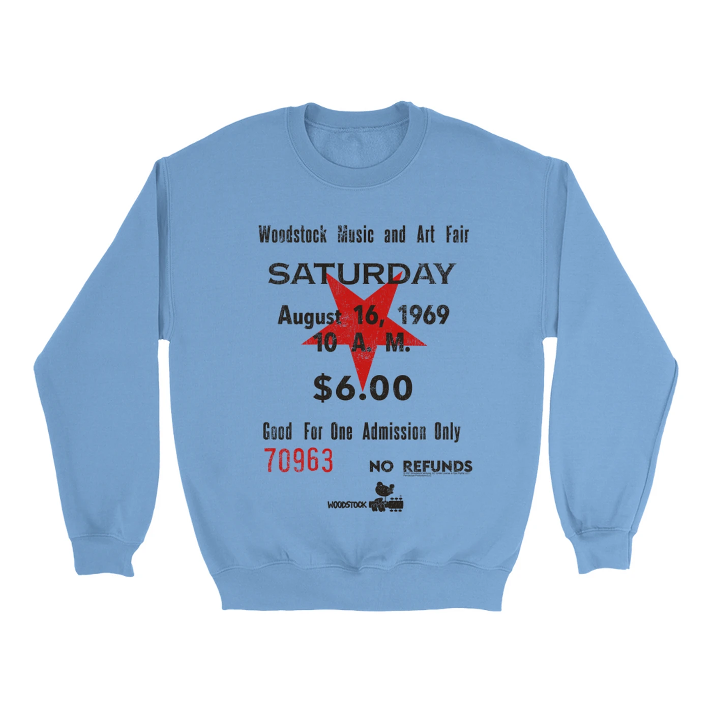 Woodstock Bright Colored Sweatshirt | Woodstock Music And Art Fair Ticket Stub Design Woodstock Sweatshirt