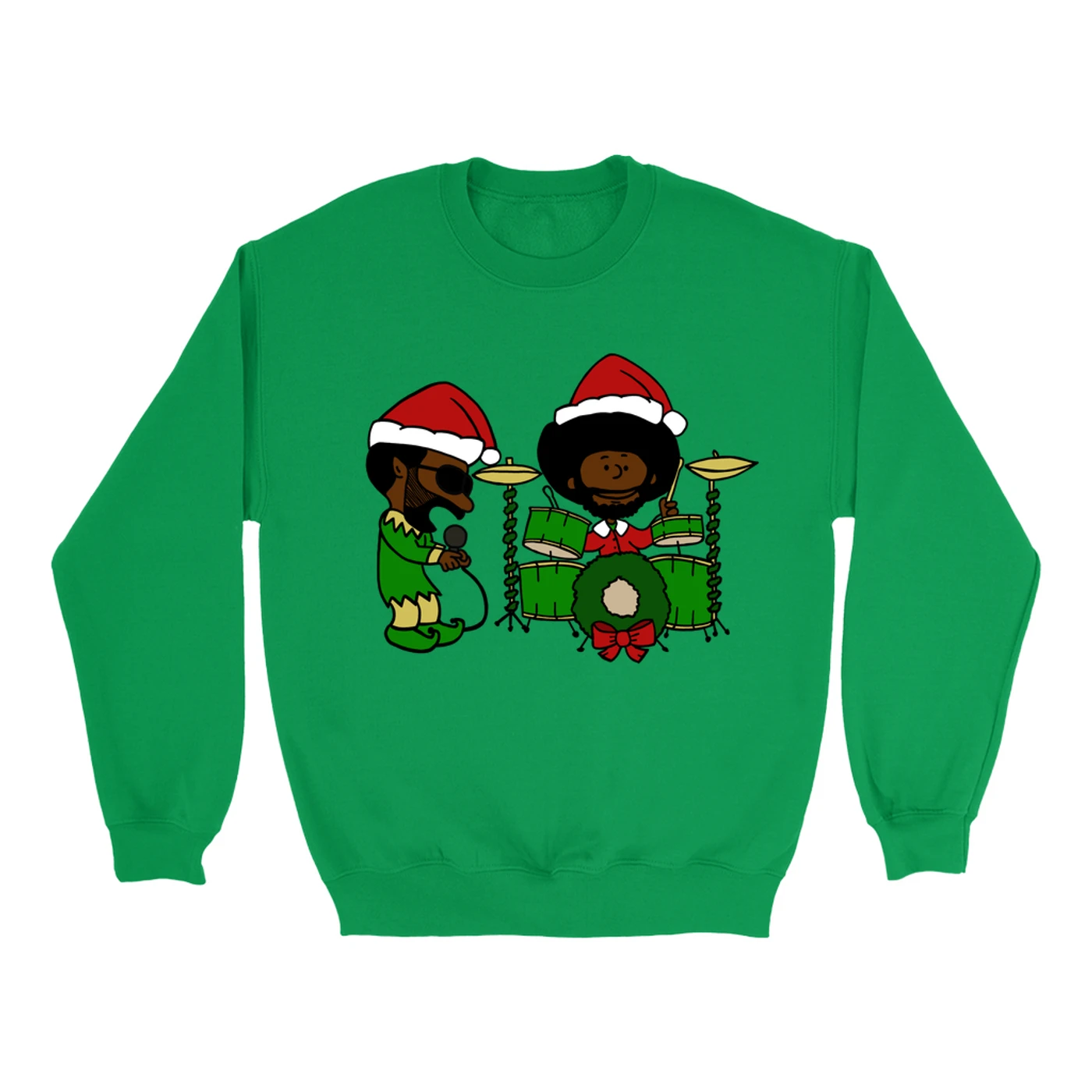 OKAYPLAYER Black Thought and Questlove as Elf and Santa Christmas Crewneck Sweatshirt