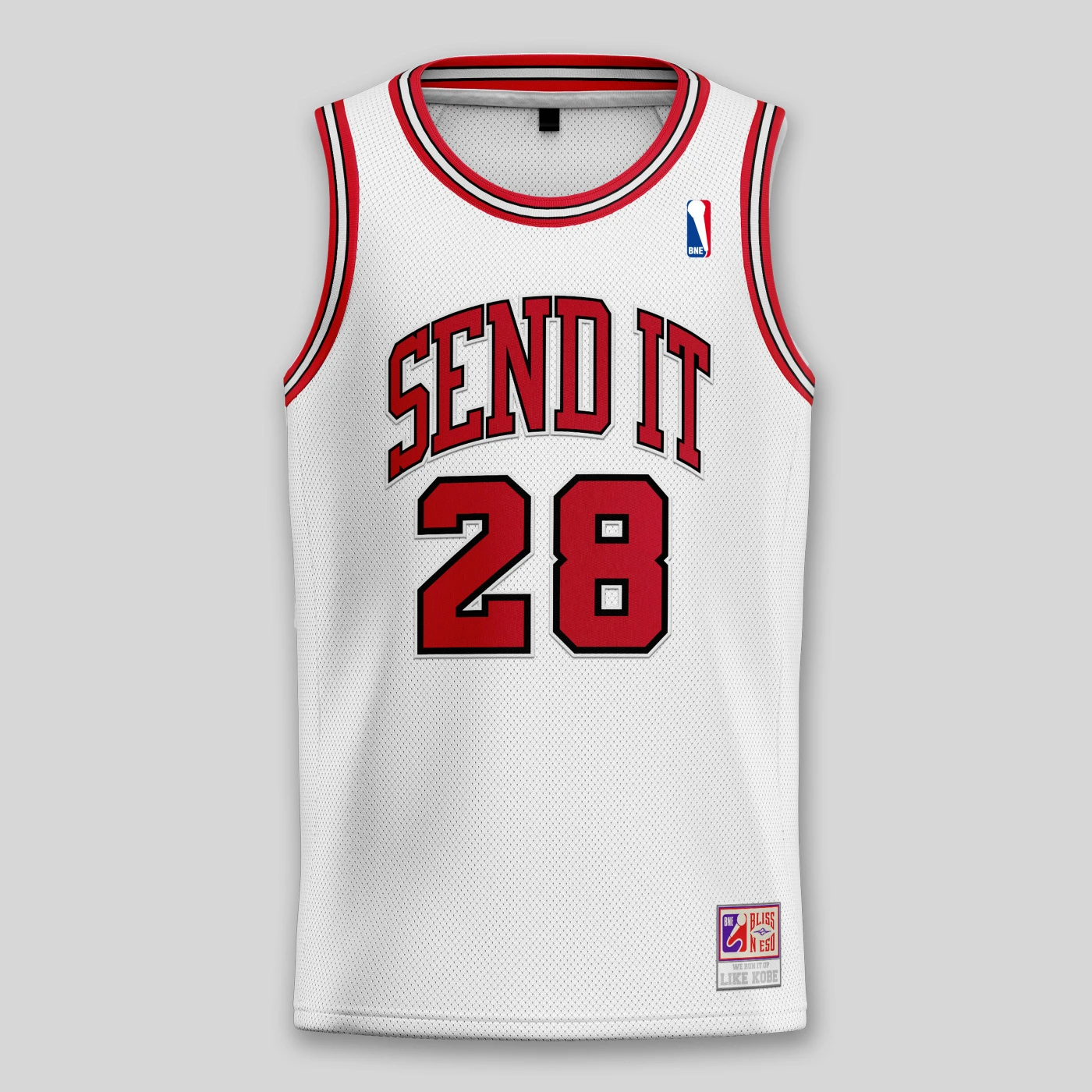 Bliss n Eso SEND IT WHITE BASKETBALL JERSEY