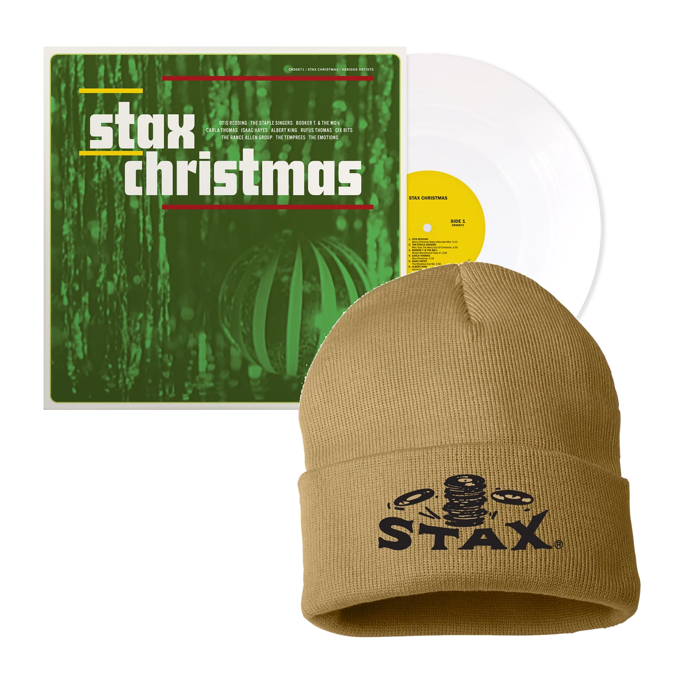 Stax Records Stax Christmas LP (White) + Falling Record Beanie Bundle