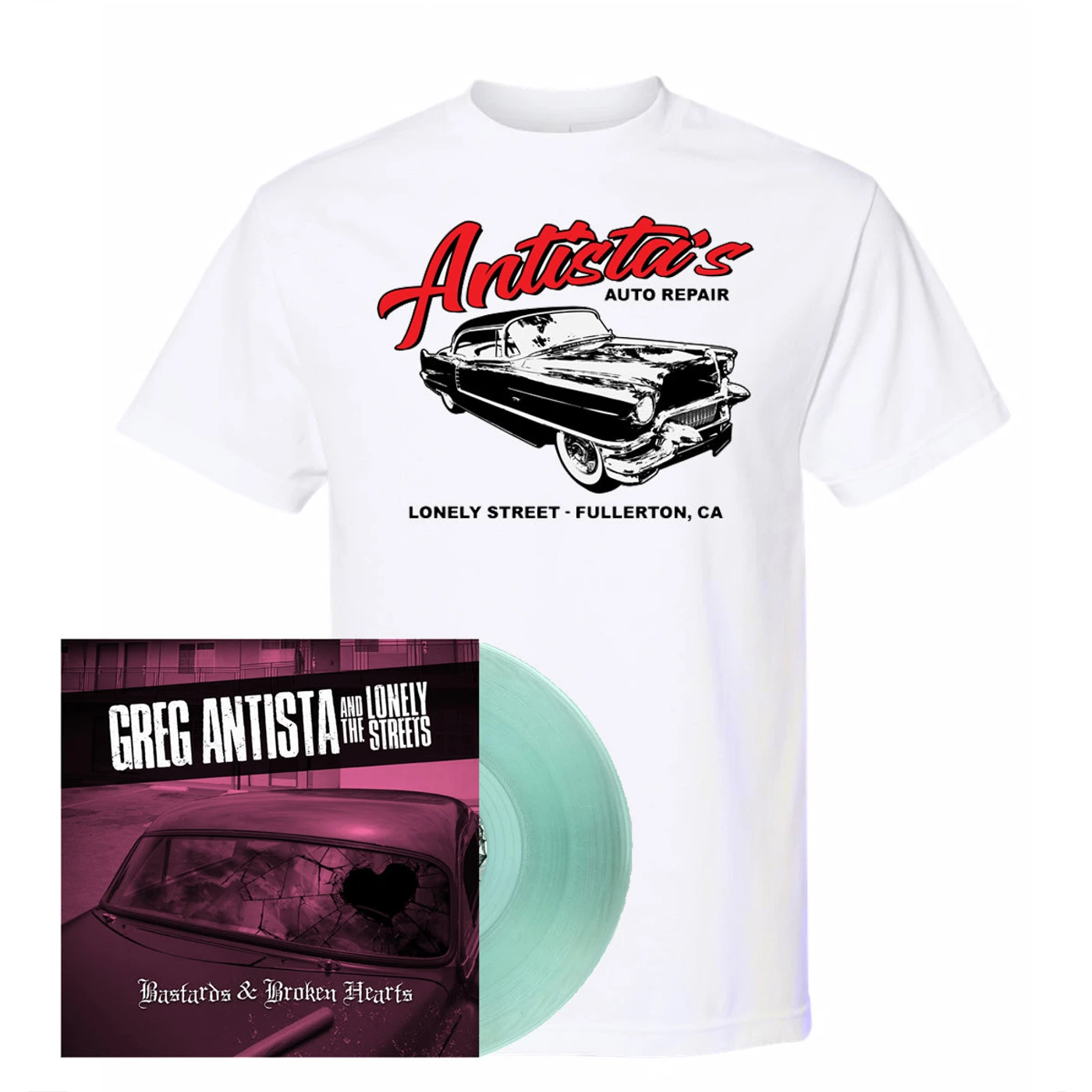 Greg Antista and the Lonely Streets 'Automotive & LP" Bundle White Shirt