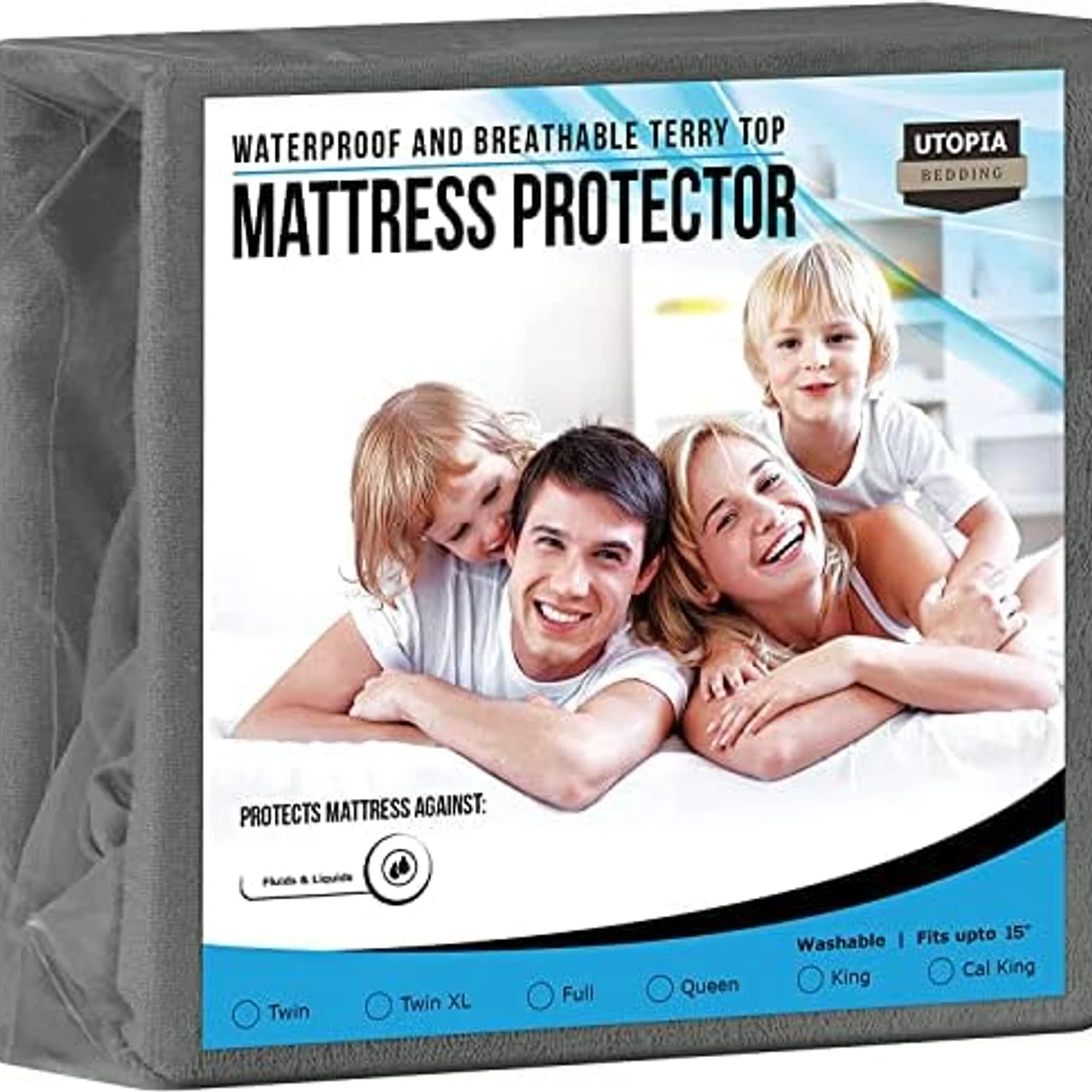 Jersey Demic Utopia Bedding Premium Waterproof Terry Mattress Protector Queen 200 GSM, Mattress Cover, Breathable, Fitted Style with Stretchable Pockets (White)