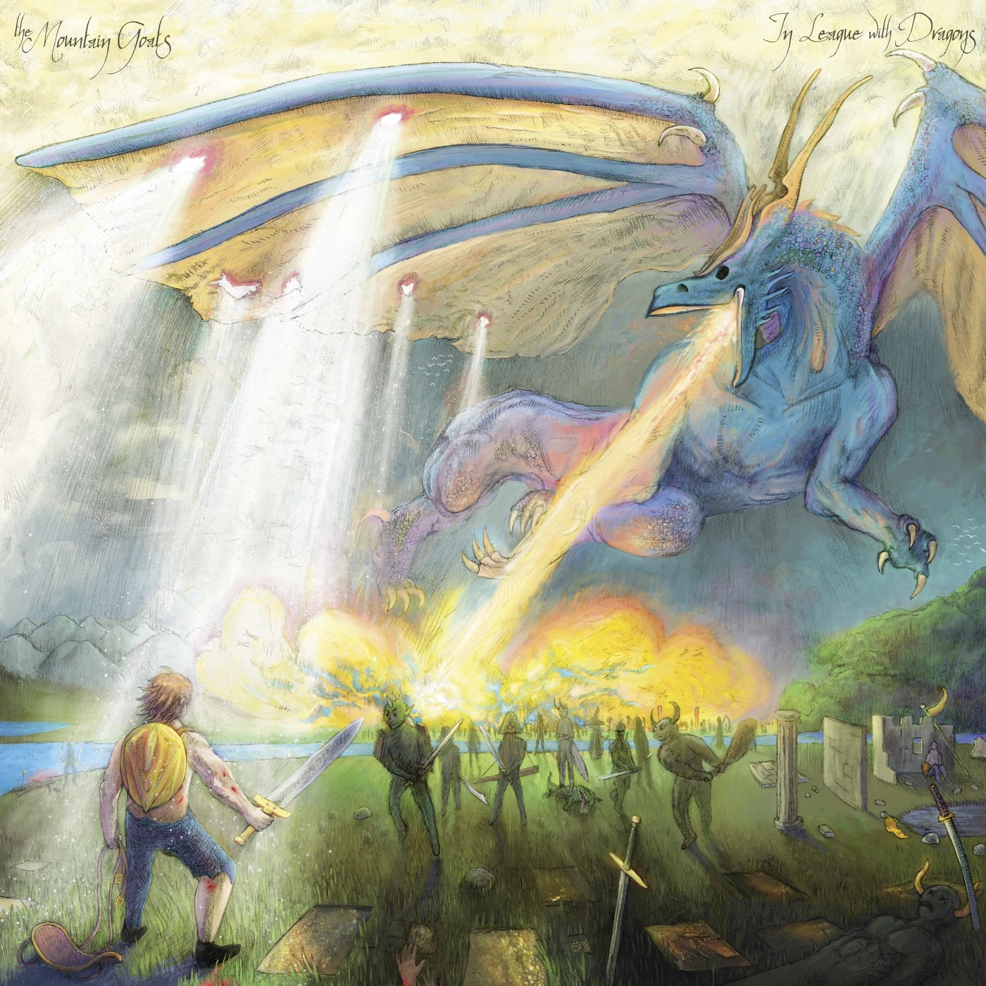 The Mountain Goats IN LEAGUE WITH DRAGONS (HARDCORE EDITION/2LP/YELLOW/GREEN MARBLE VINYL/7 INCH/DL CODE) Vinyl Record