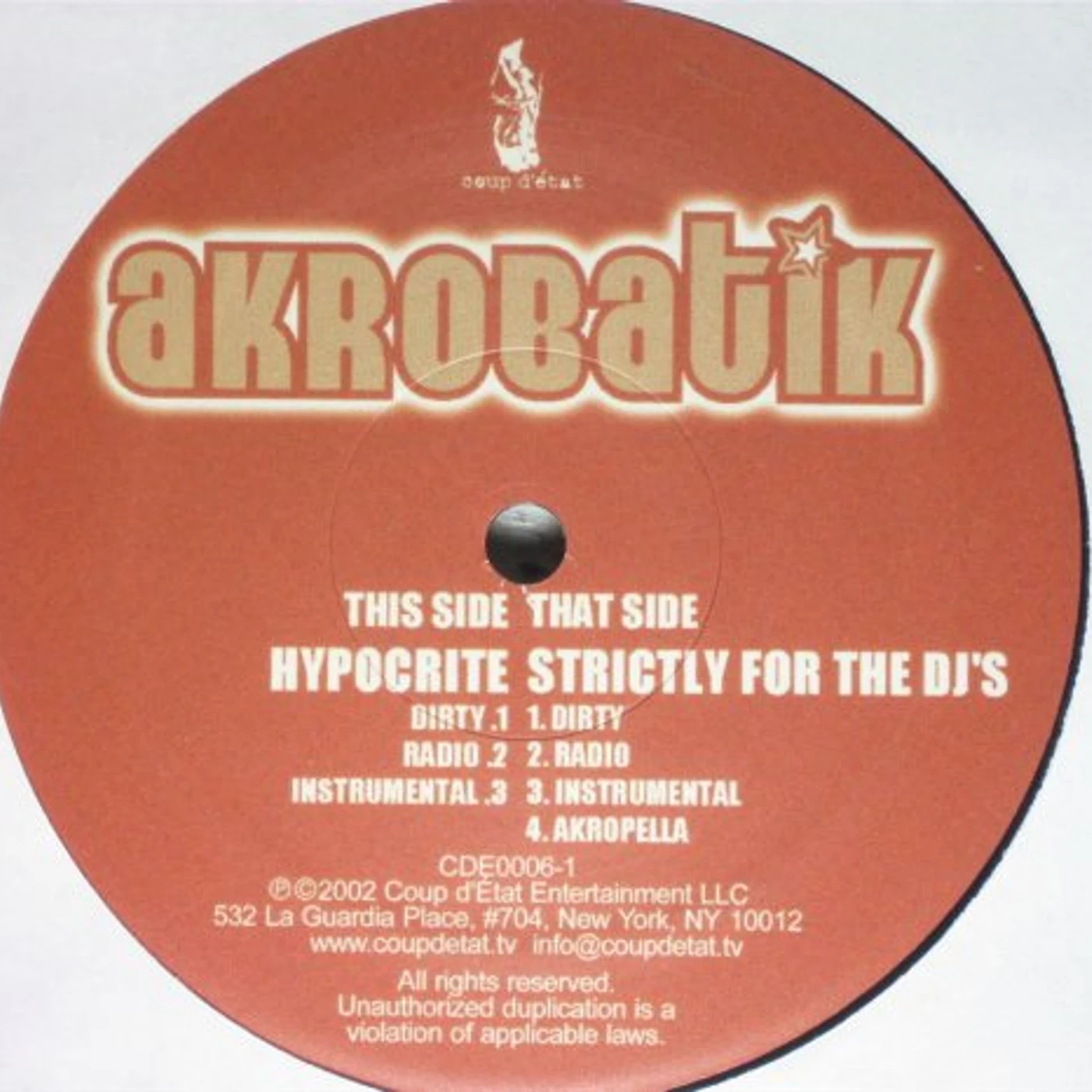 Akrobatik HYPOCRITE / STRICTLY FOR THE DJ'S Vinyl Record