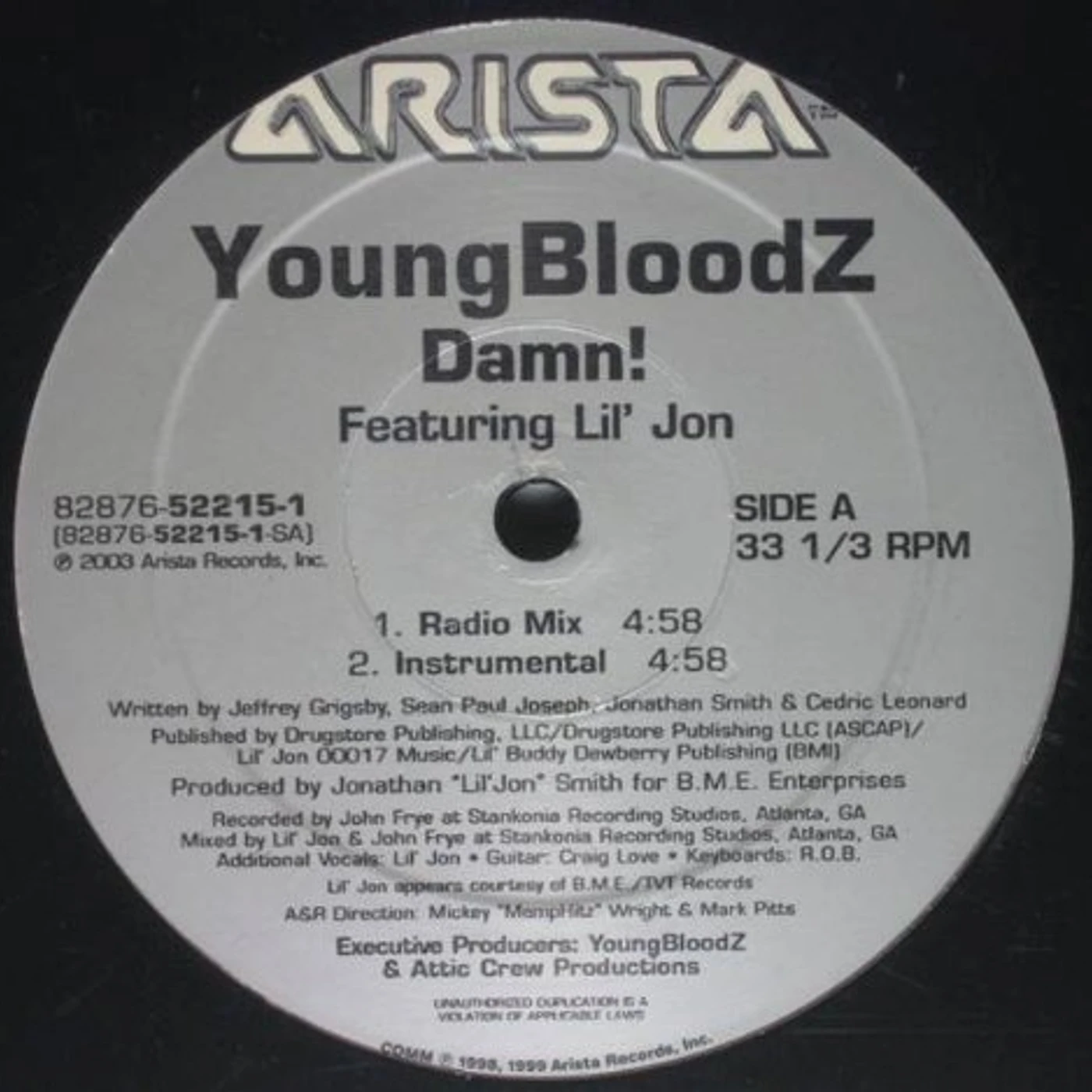Youngbloodz DAMN / LEAN LOW Vinyl Record