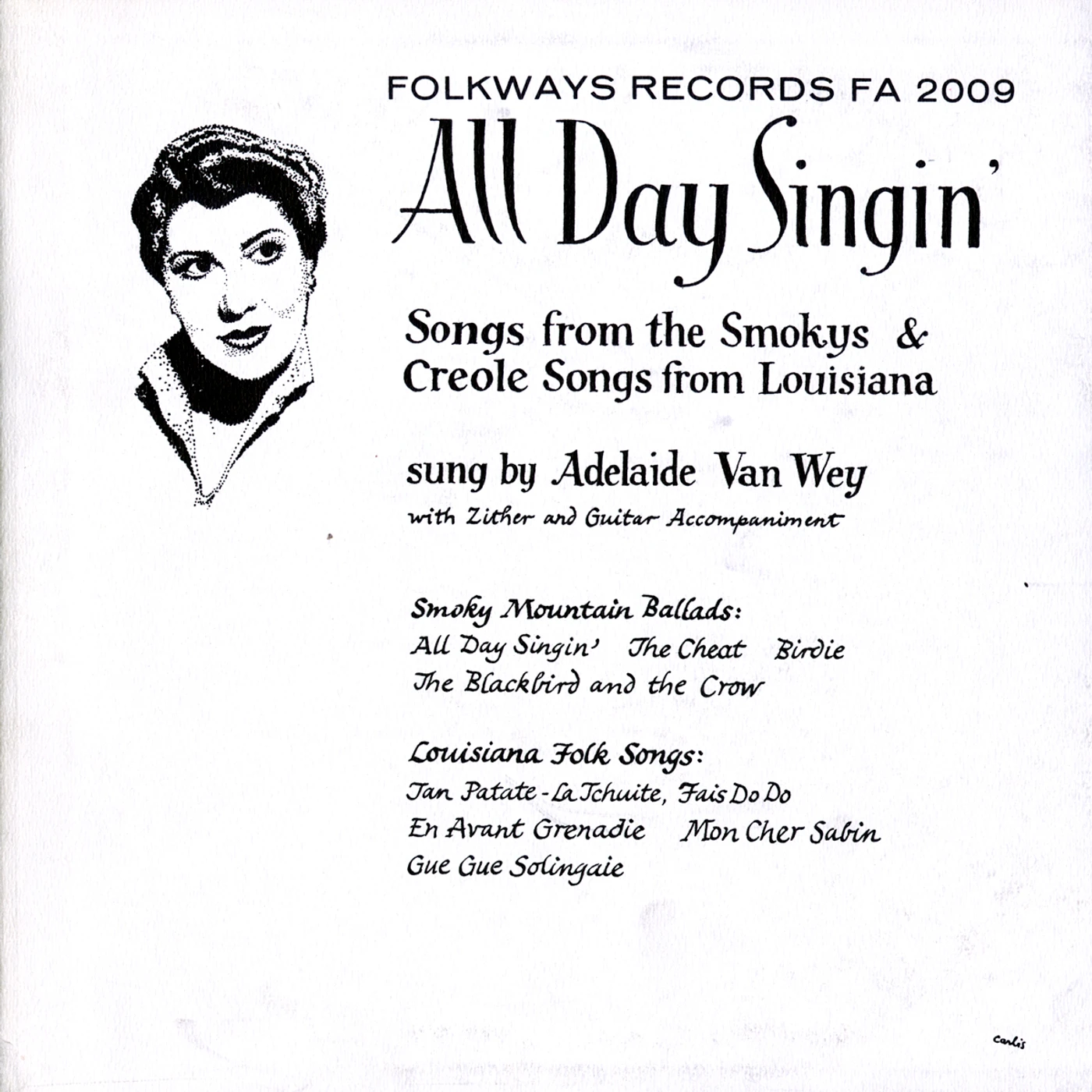 Adelaide Van Wey ALL DAY SINGIN: LOUISIANA SMOKY MOUNTAIN BALLADS CD