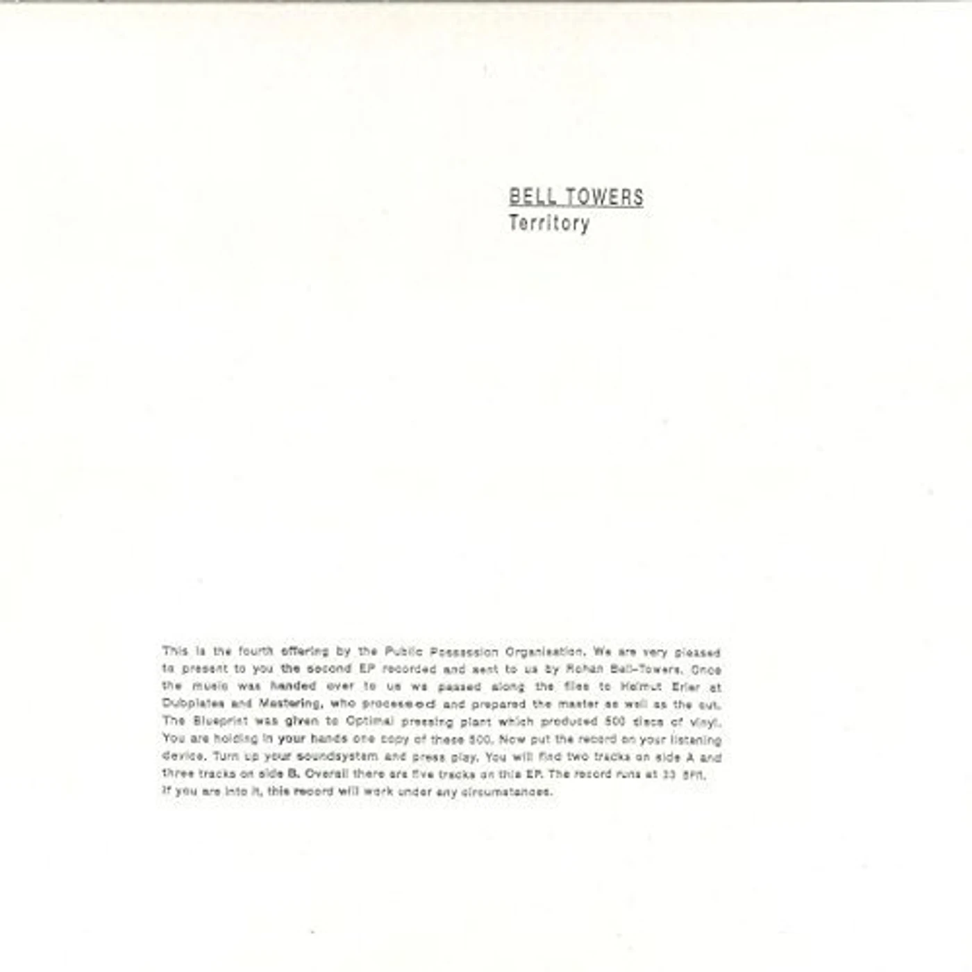 Bell Towers TERRITORY Vinyl Record