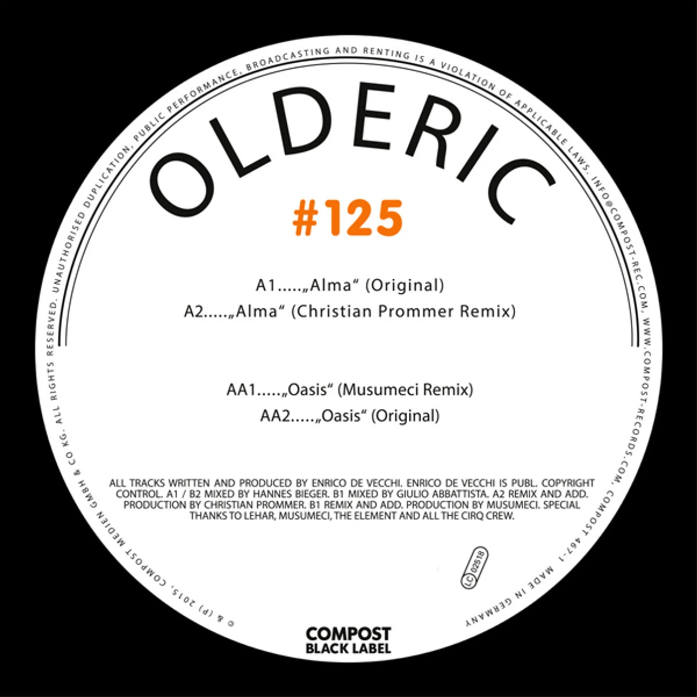 Olderic COMPOST BLACK LABEL 125 Vinyl Record
