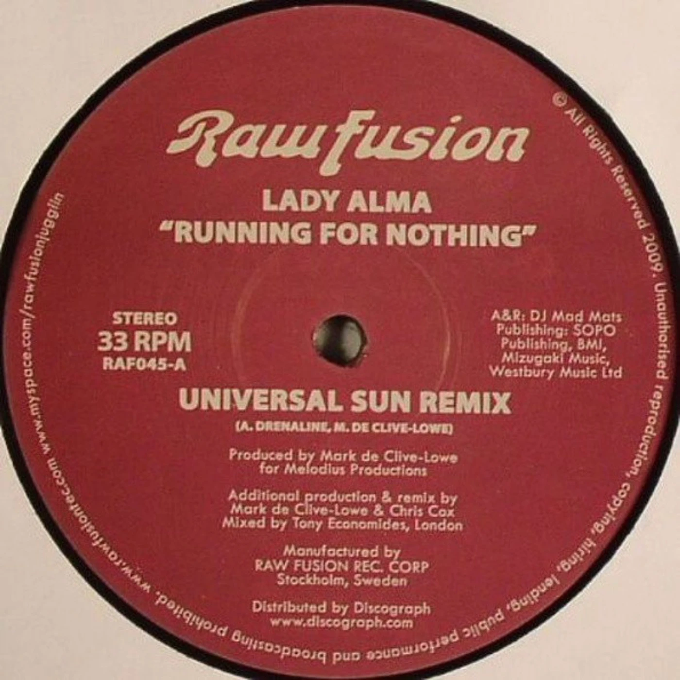 Lady Alma RUNNING FOR NOTHING Vinyl Record