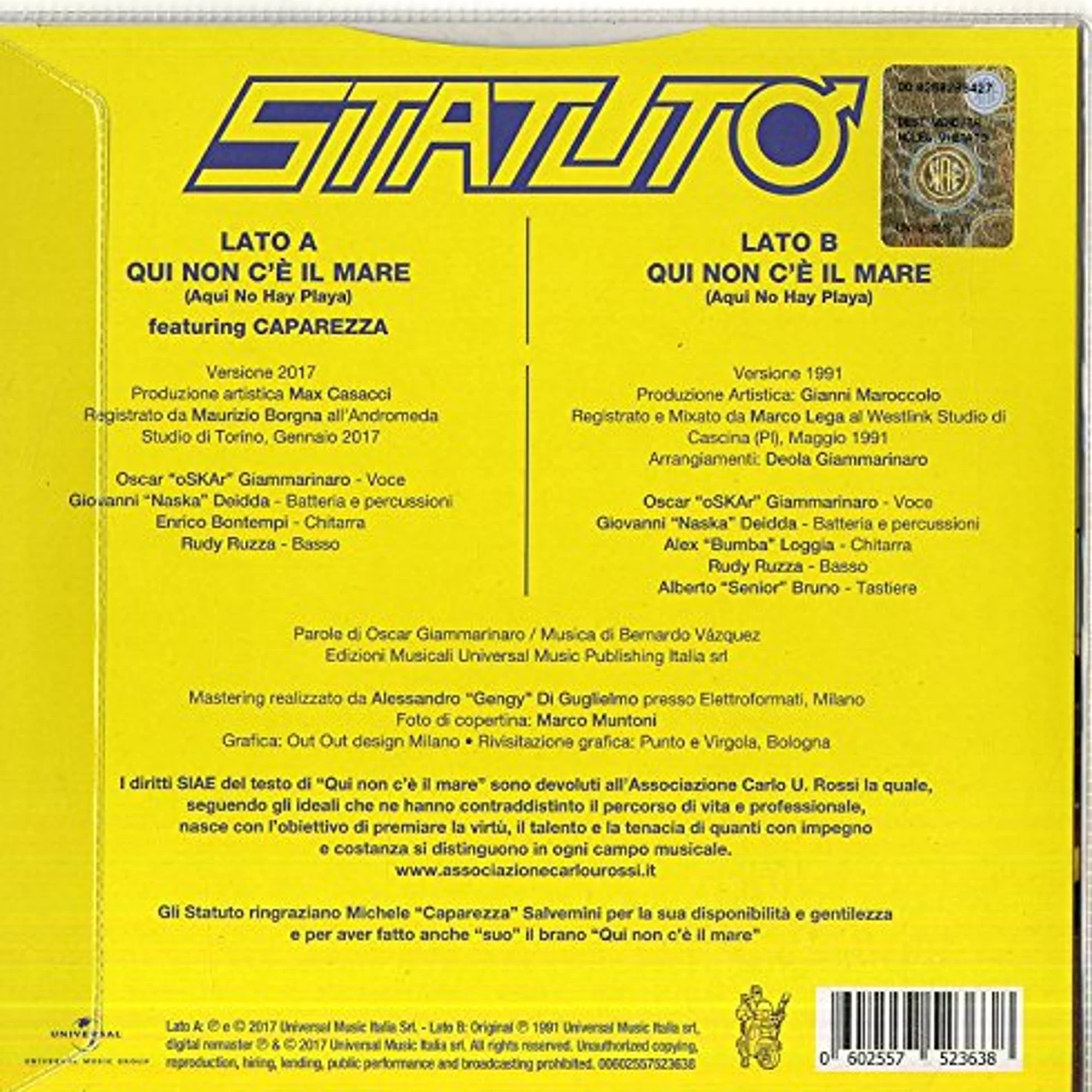 Statuto QUI NON C'E IL MARE Vinyl Record