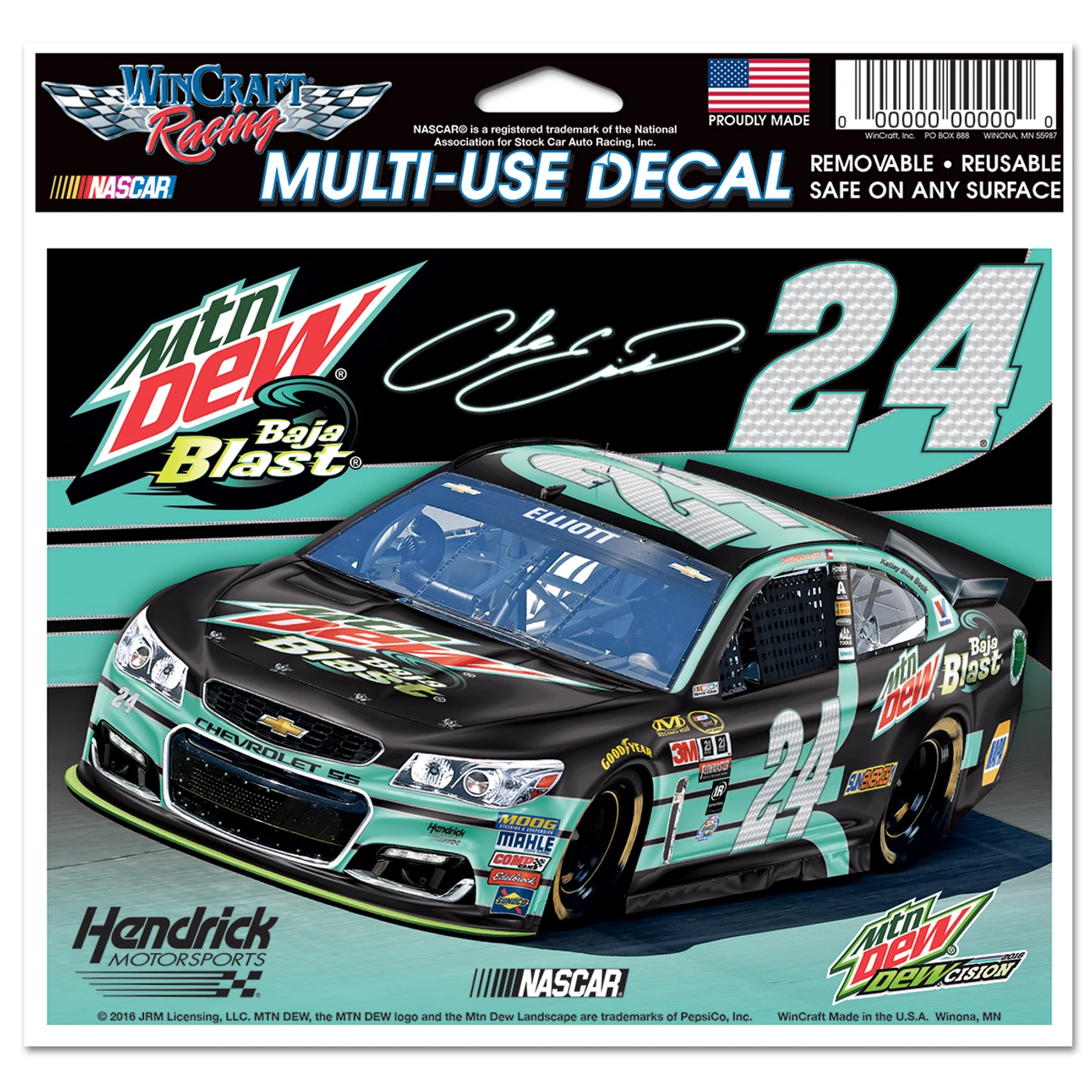 Hendrick Motorsports Chase Elliott #24 Mountain Dew Baja Blast 5" x 6"Multi-Use Decal