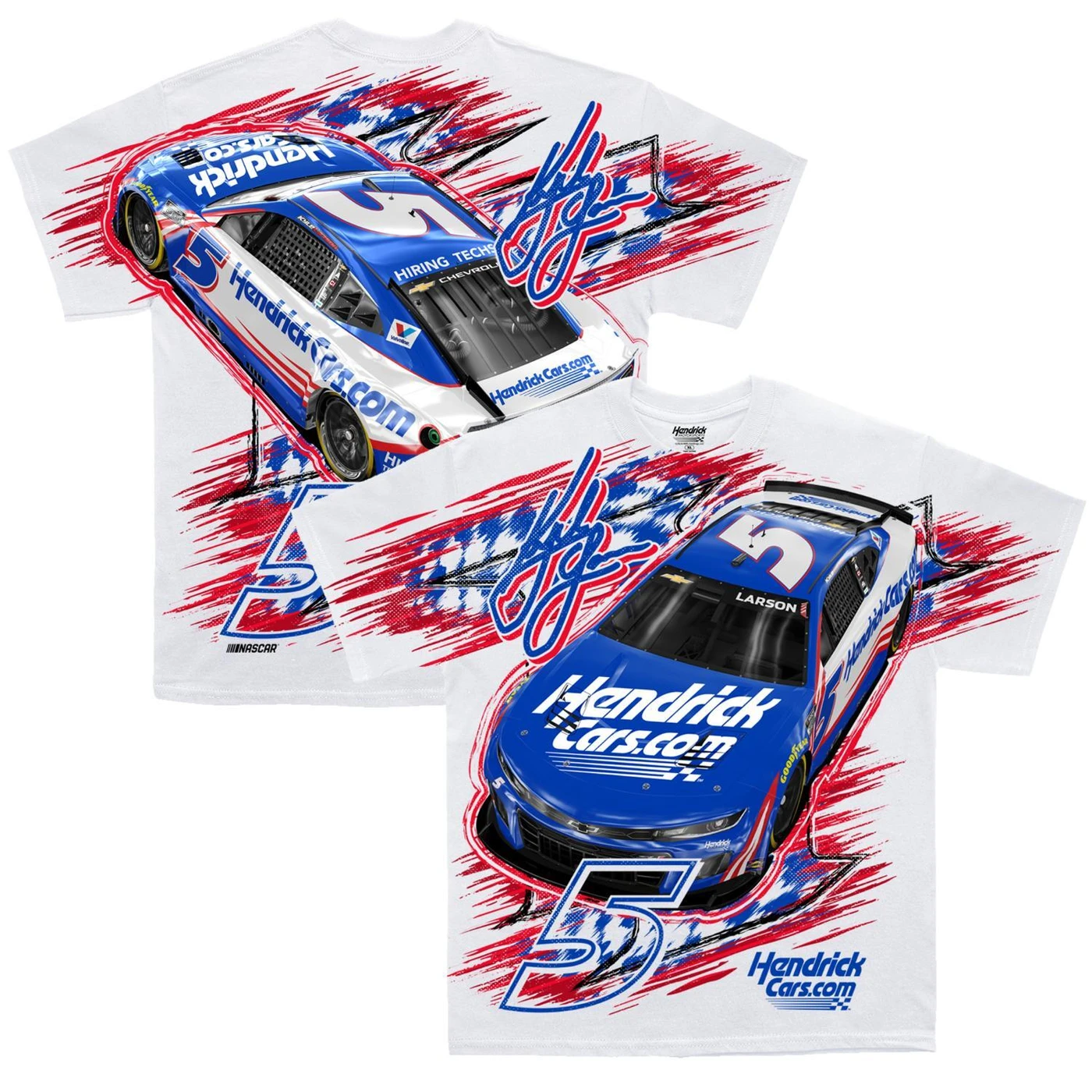 Hendrick Motorsports Kyle Larson #5 HendrickCars.com White Total Print T-shirt
