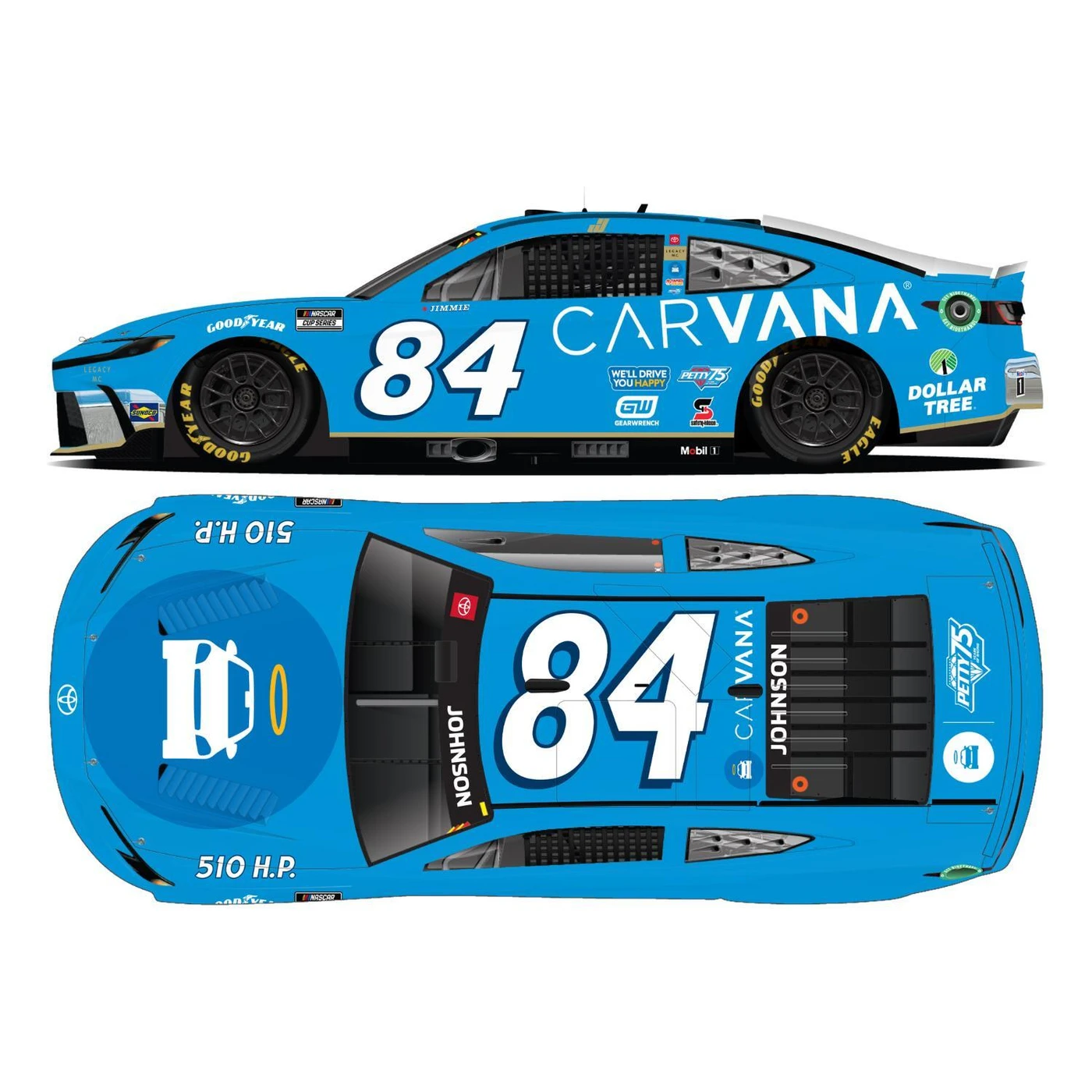 DUAL AUTOGRAPHED Jimmie Johnson and Richard Petty #84 2024 Carvana 1:24 ELITE Die-Cast