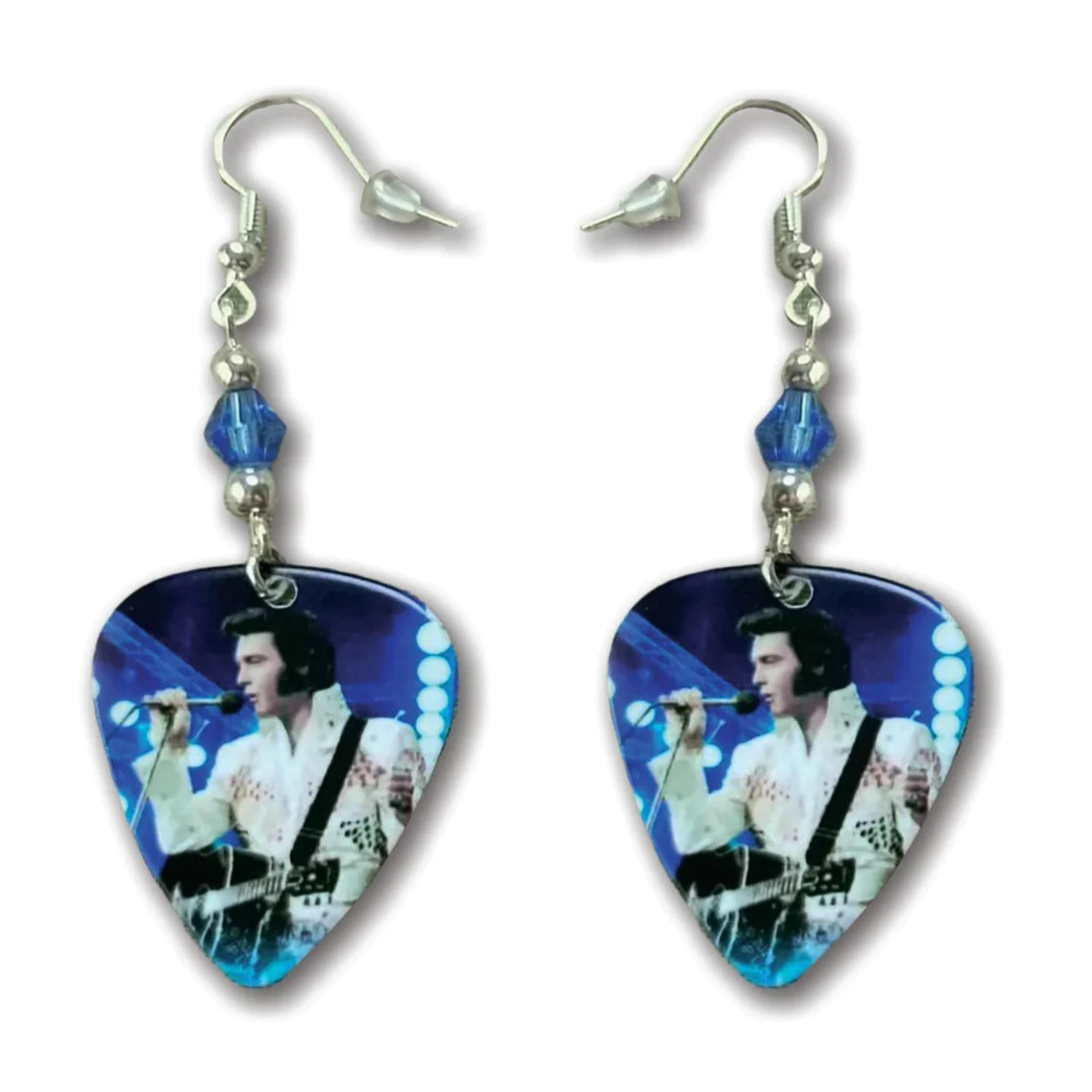 Elvis Presley Guitar Pick Earrings - Blue with White Jump Suit