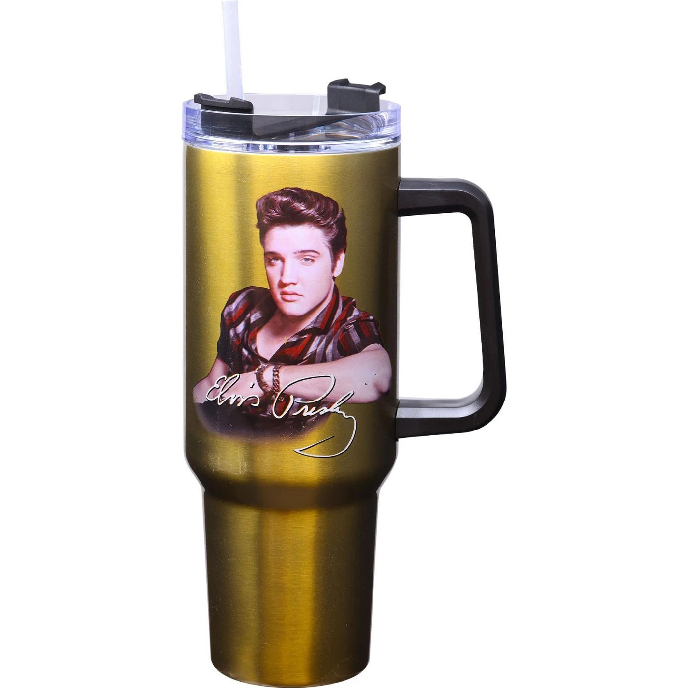 Elvis Presley 40oz Gold Stainless Travel Mug with Straw
