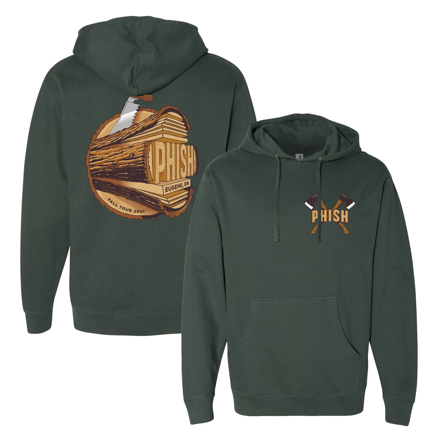 Phish Eugene Fall Tour Event Pullover Hoodie on Alpine Green