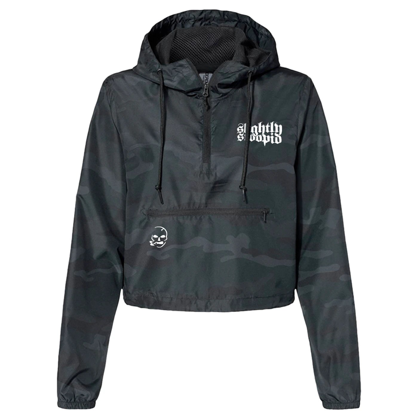 Slightly Stoopid Ladies Smoking Skull Quarter-Zip Camo Windbreaker