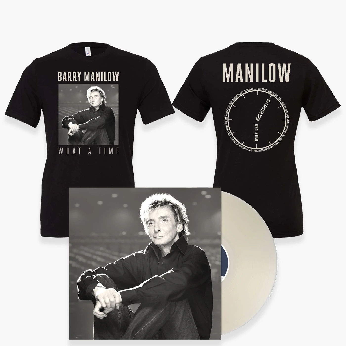 Barry Manilow What A Time Clock Tee + 2 Disc Vinyl Fan Pack