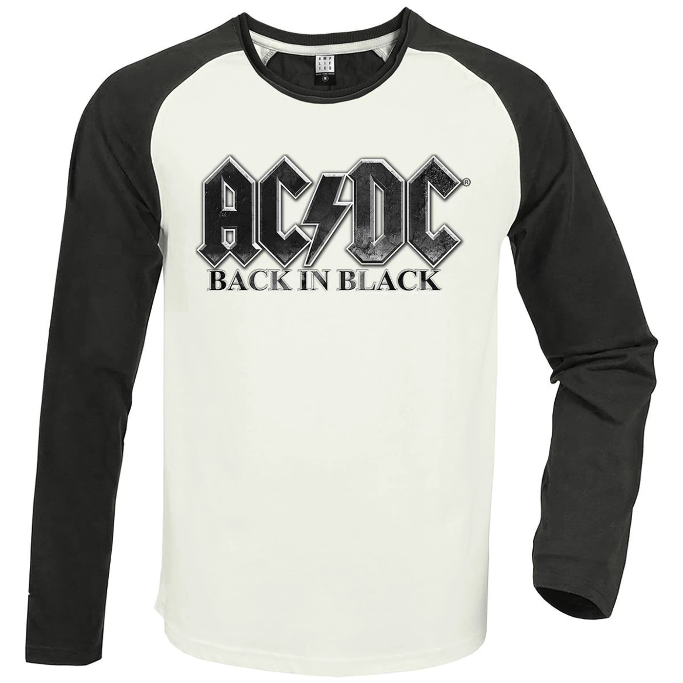 AC/DC Back in Black Charcoal Logo White Raglan