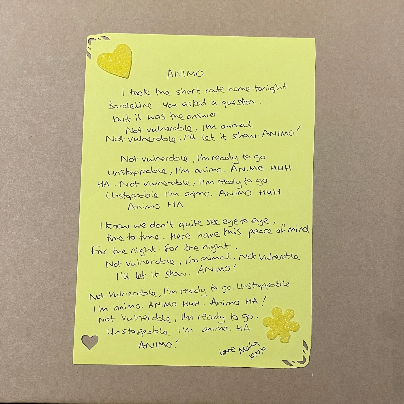 The Kut 'GRIT' Signed Hand Written Lyric Sheet