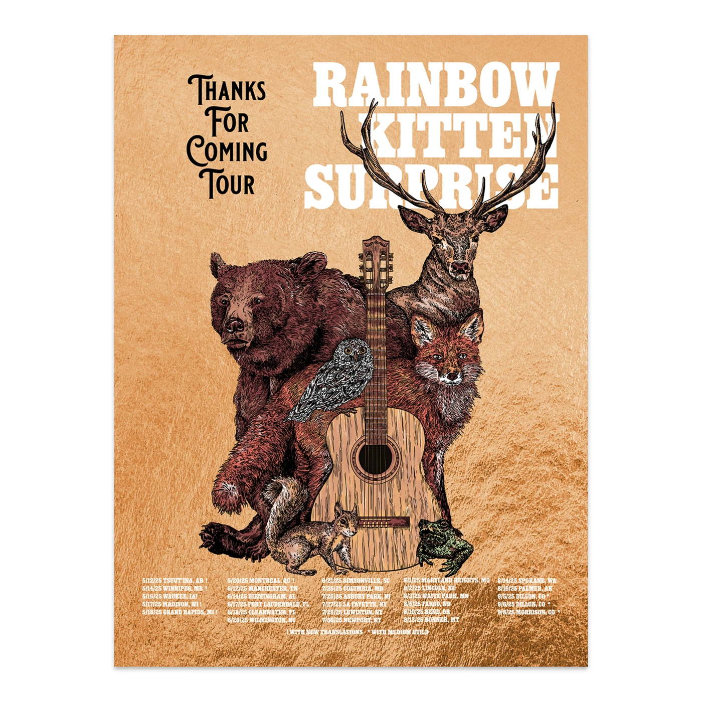 Rainbow Kitten Surprise Thanks For Coming 2025 Tour Foil Poster (Spring - Summer)