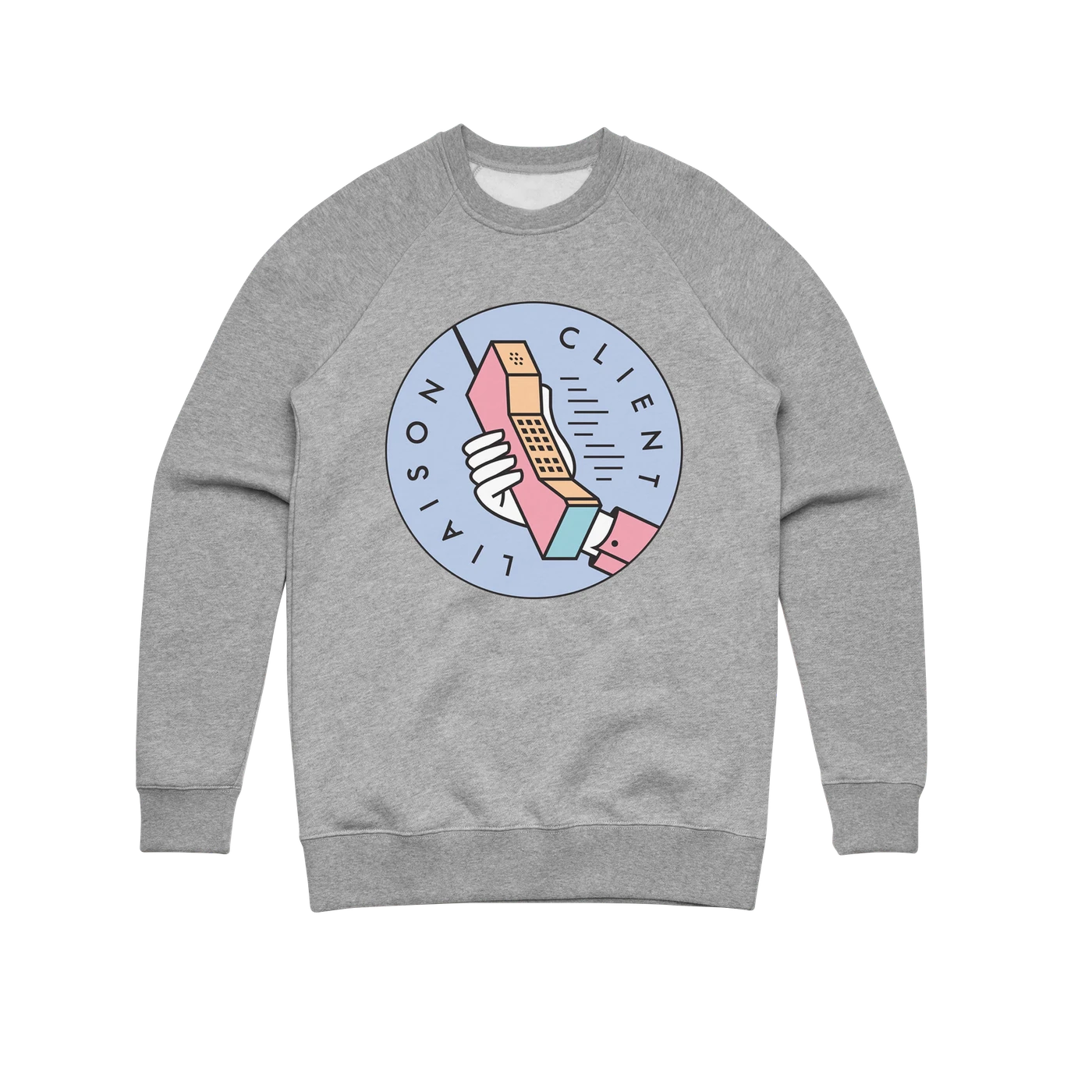 Client Liaison Phone / Grey Crew Sweater
